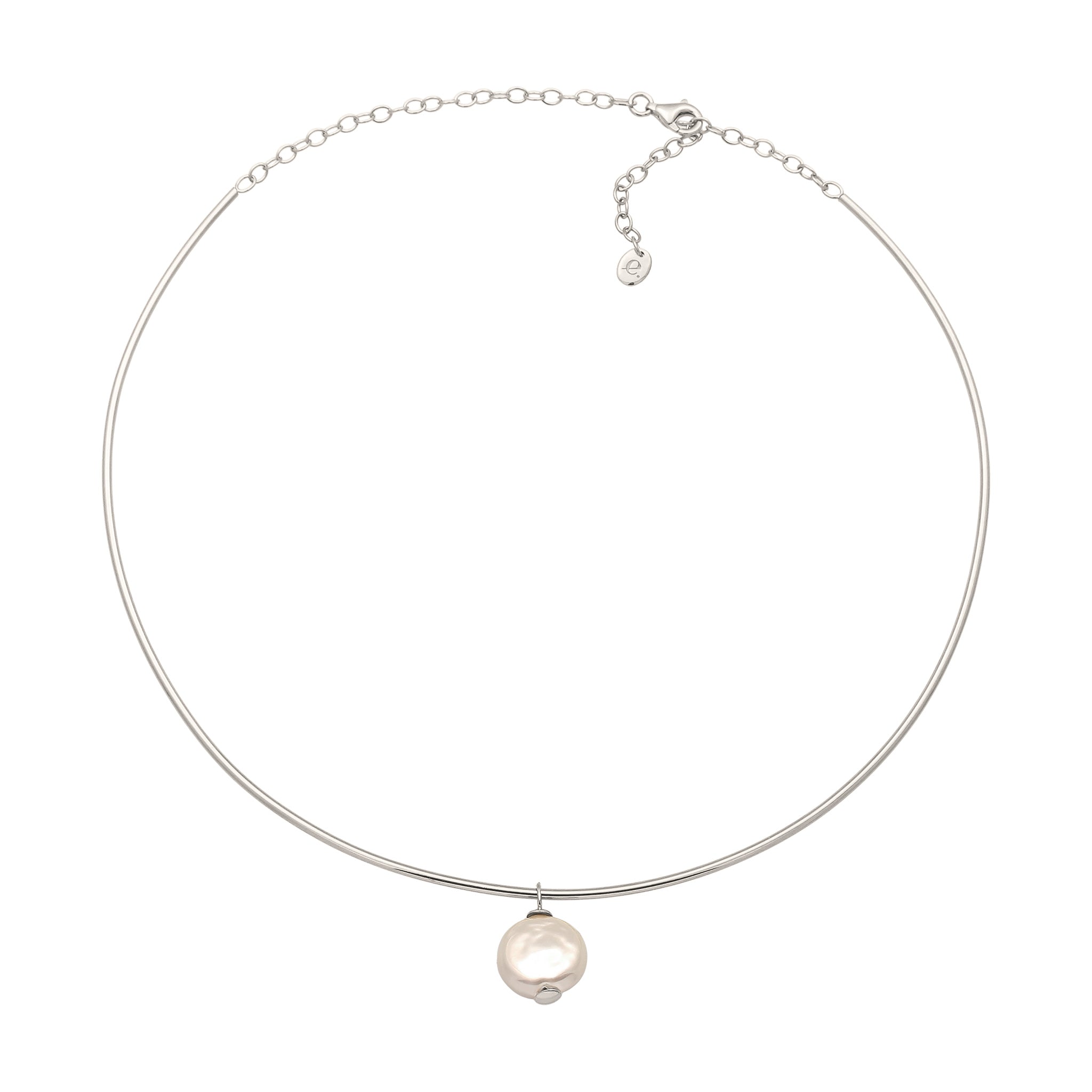 Silber - Elli PREMIUM | Halsreif | Muschelkernperle (Weiß) | 925 Sterling Silber
