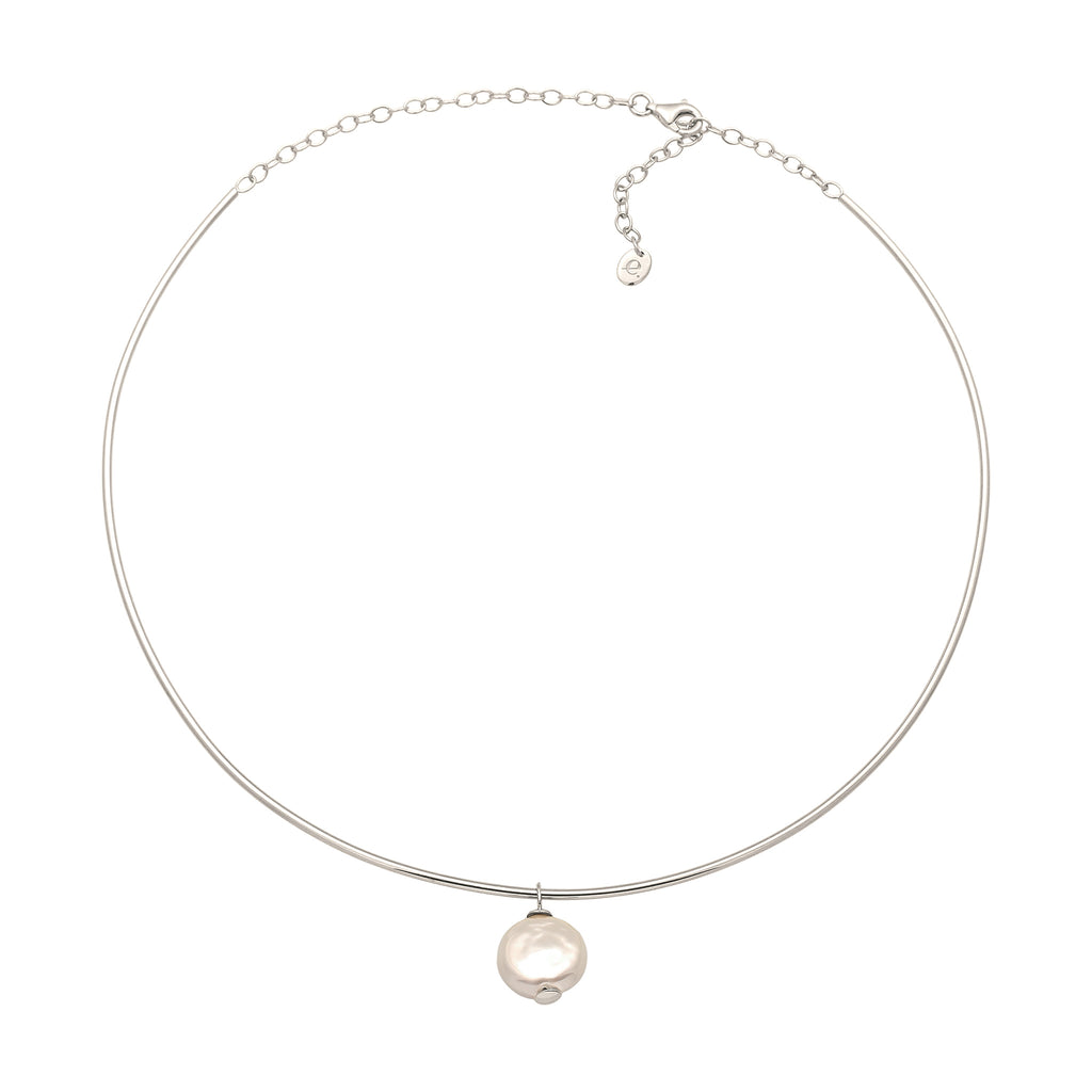 Silber - Elli PREMIUM | Halsreif | Muschelkernperle (Weiß) | 925 Sterling Silber