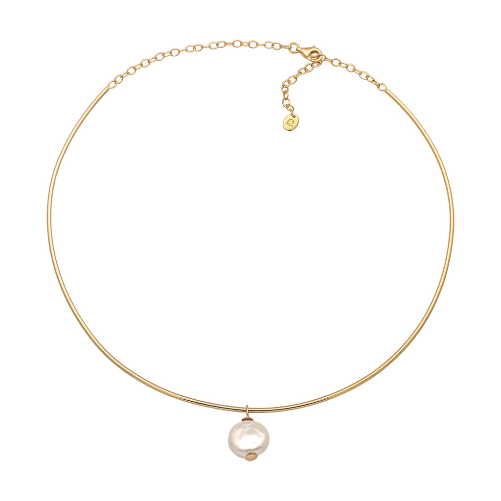 Gold - Elli PREMIUM | Halsreif | Muschelkernperle (Weiß) | 925 Sterling Silber vergoldet