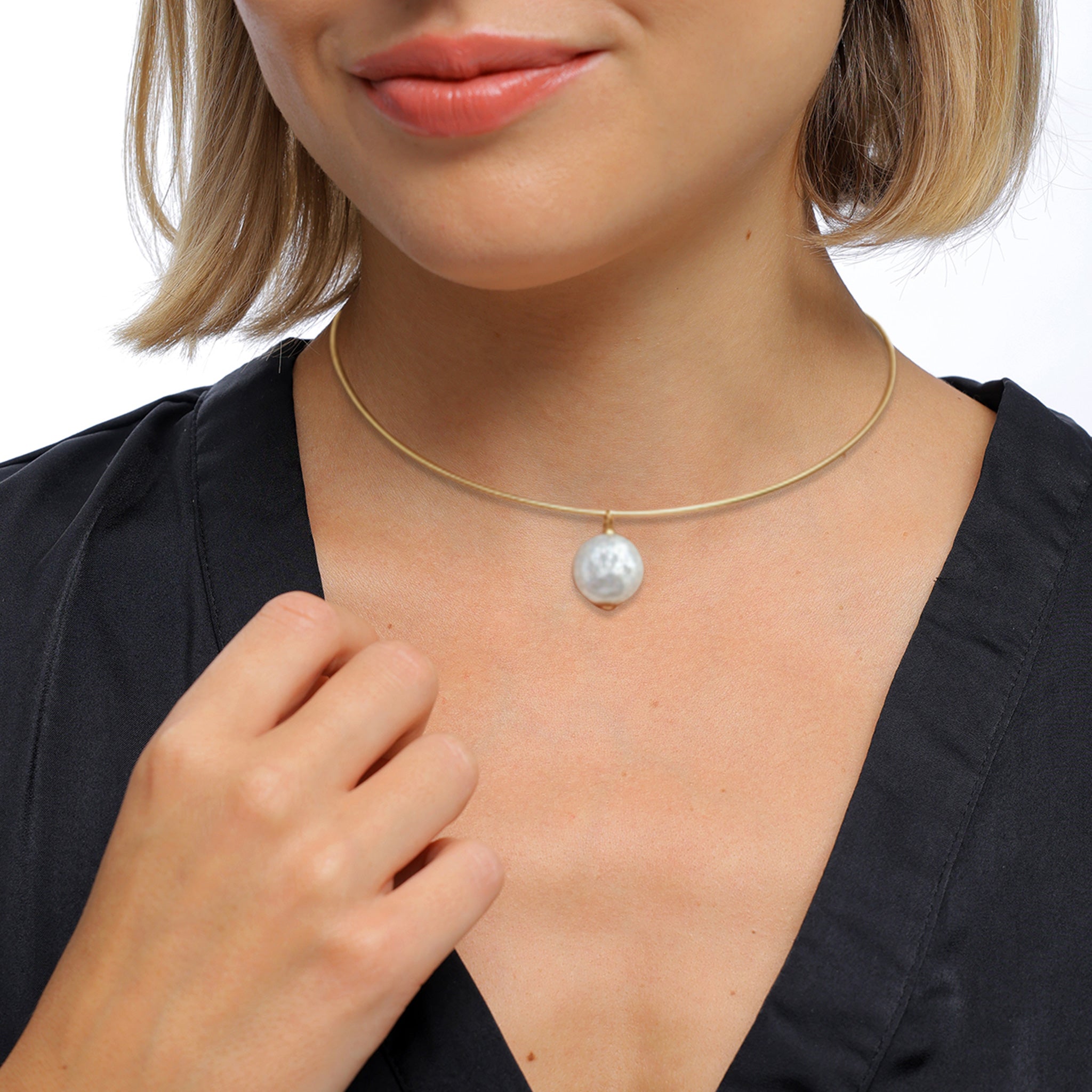 Gold - Elli PREMIUM | Halsreif | Muschelkernperle (Weiß) | 925 Sterling Silber vergoldet