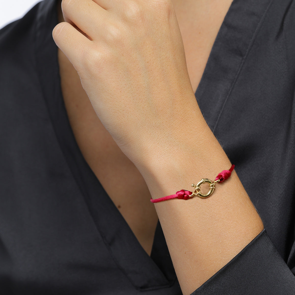 Rot - Elli PREMIUM | Armband | Satinband (Rot) | 925 Sterling Silber vergoldet