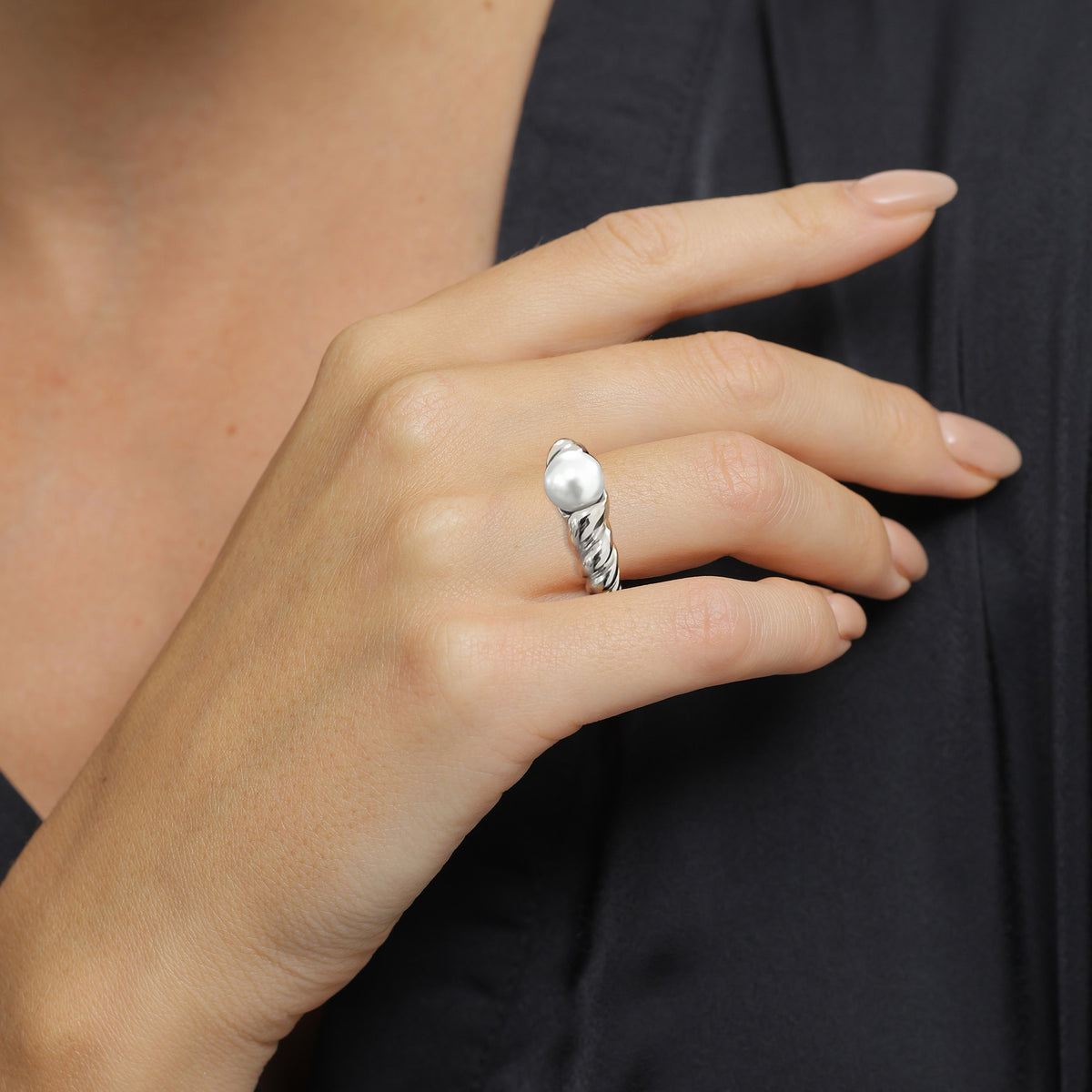 Silber - Elli PREMIUM | Ring Twisted | mit Perle von Swarovski® (Weiß) | 925 Sterling Silber
