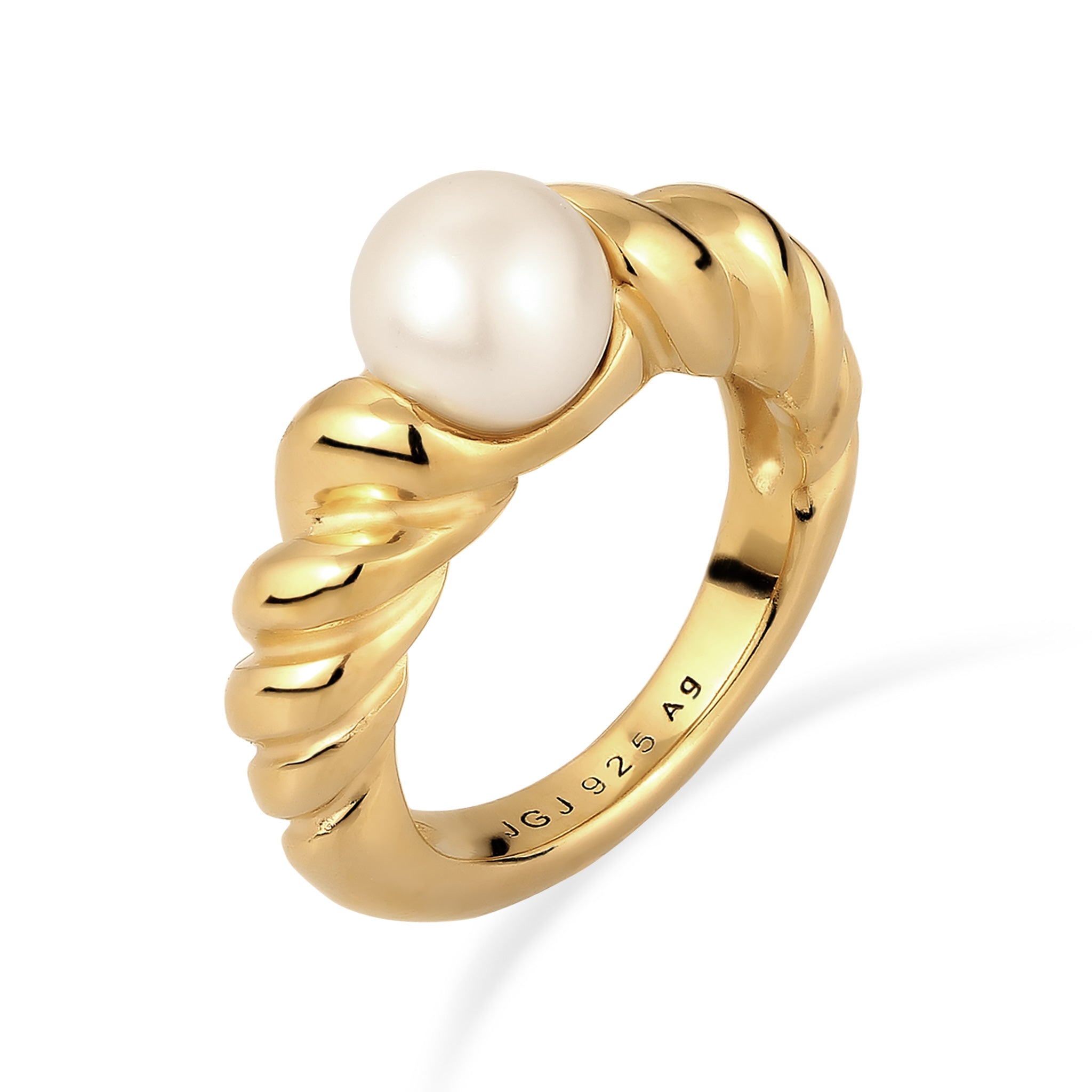Gold - Elli PREMIUM | Ring Twisted | mit Perle von Swarovski® (Weiß) | 925 Sterling Silber vergoldet