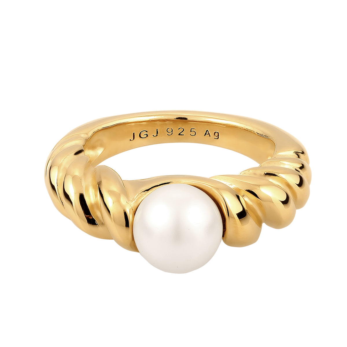 Gold - Elli PREMIUM | Ring Twisted | mit Perle von Swarovski® (Weiß) | 925 Sterling Silber vergoldet