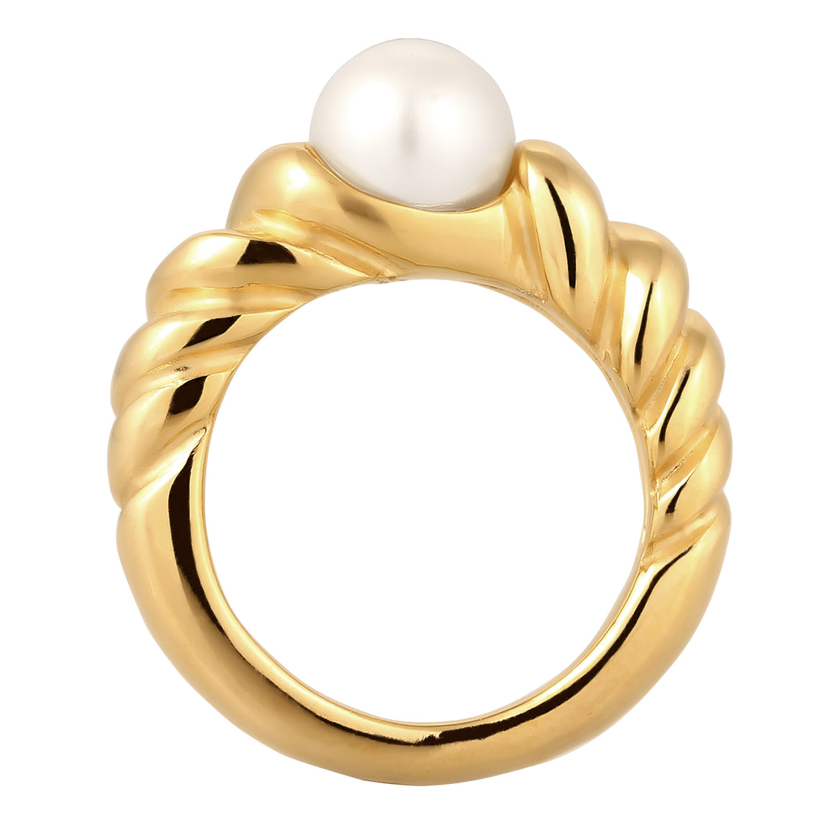 Gold - Elli PREMIUM | Ring Twisted | mit Perle von Swarovski® (Weiß) | 925 Sterling Silber vergoldet