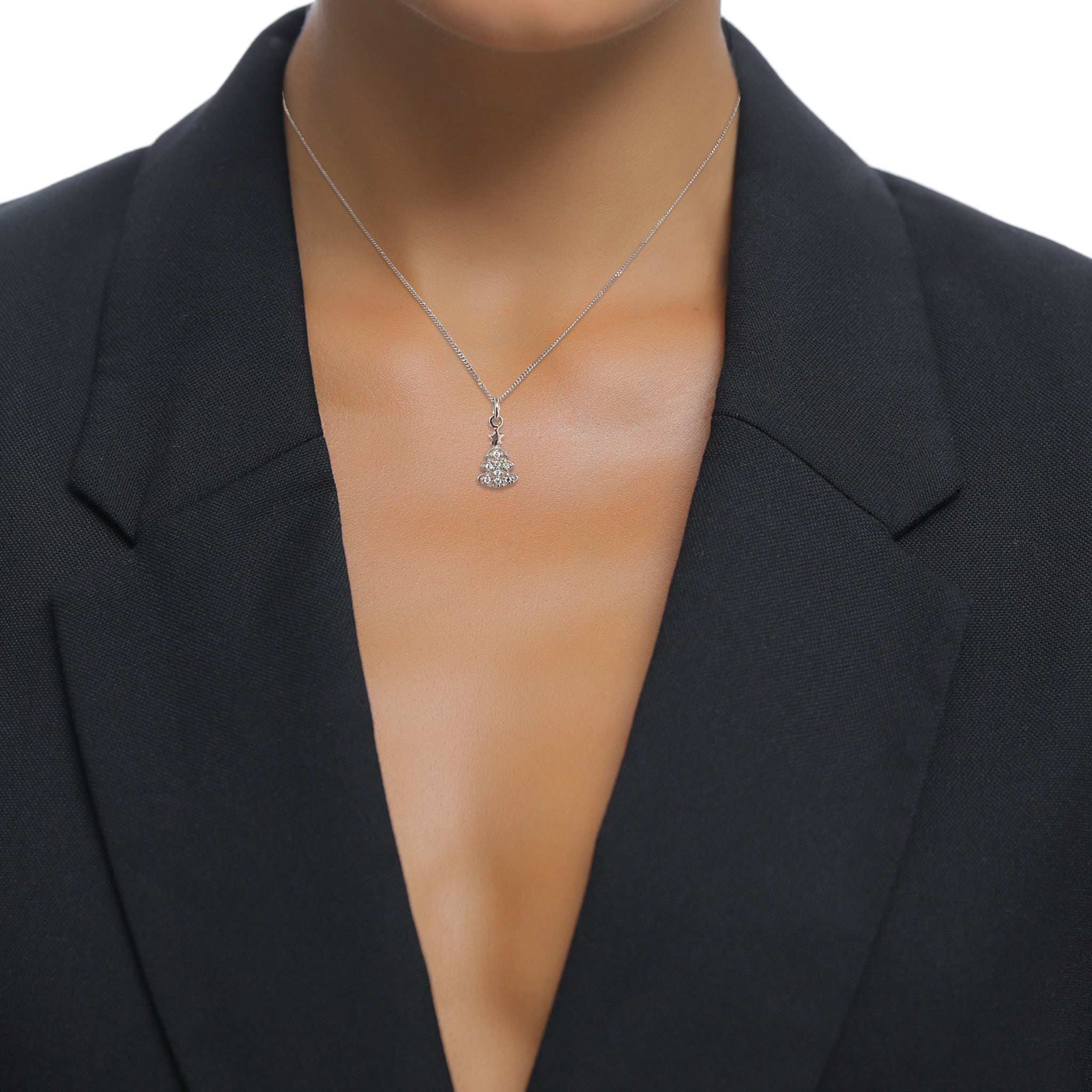 Silber - Elli DIAMONDS | Halskette Tanne | Laborgezüchtete Diamanten (Weiß, 0.015 ct) | 925 Sterling Silber