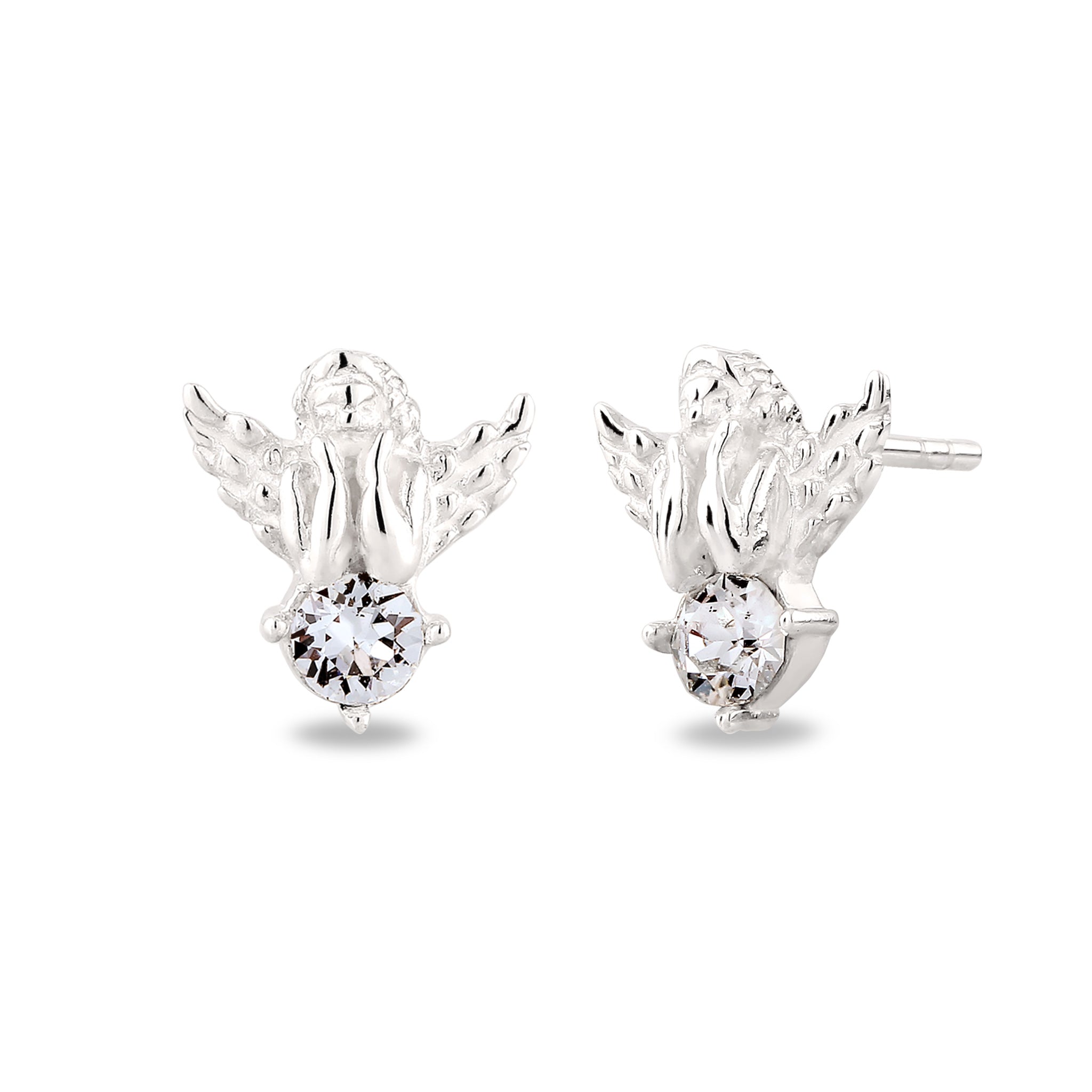 Silber - Elli | Ohrstecker Engel | mit Kristallen von Swarovski® (Weiß) | 925 Sterling Silber