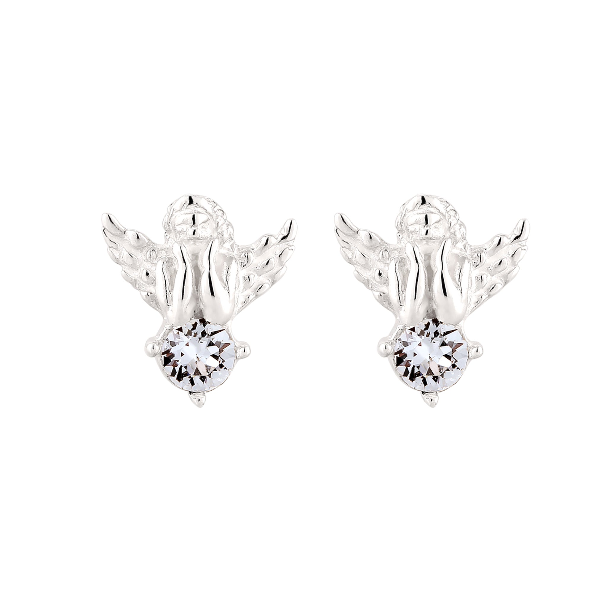 Silber - Elli | Ohrstecker Engel | mit Kristallen von Swarovski® (Weiß) | 925 Sterling Silber