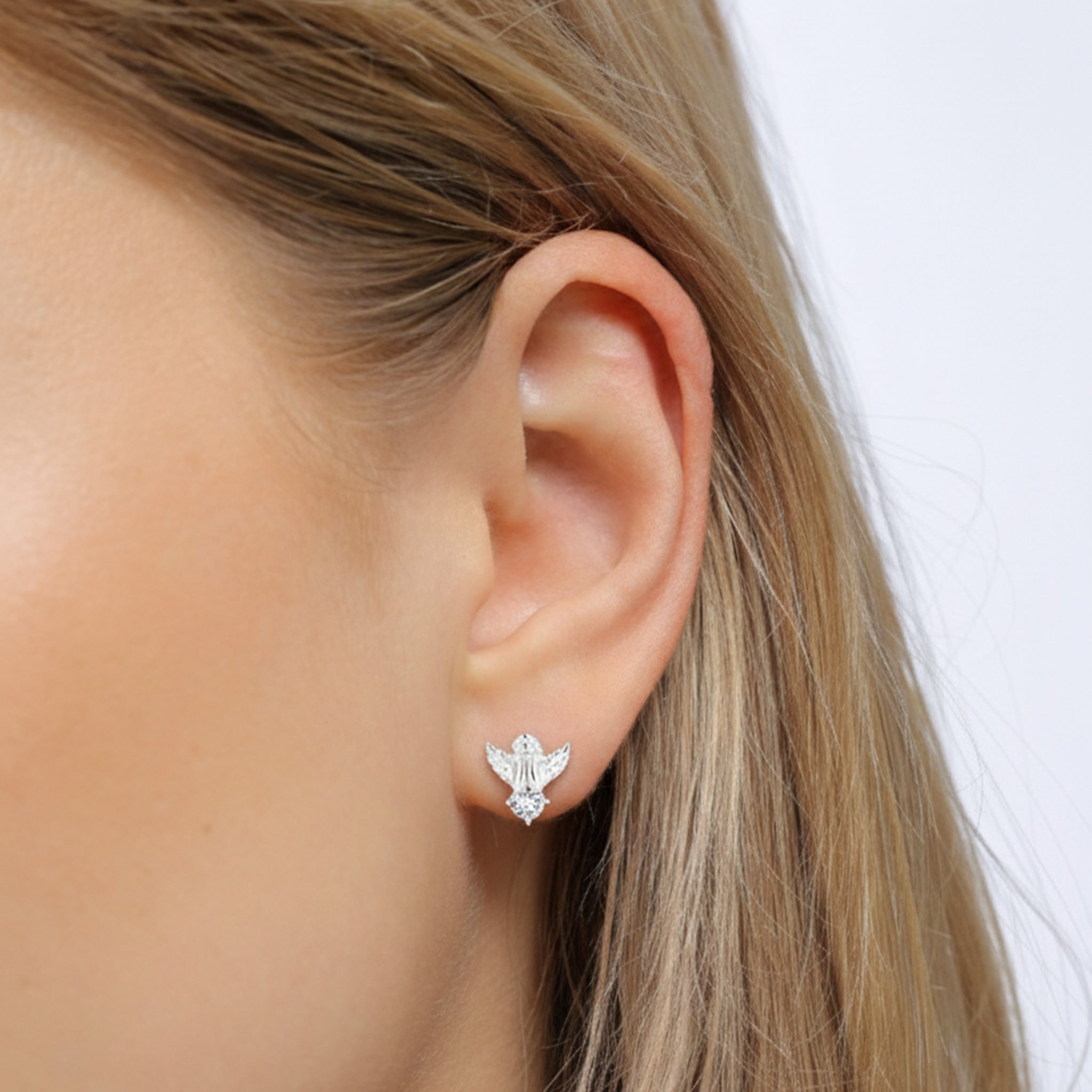 Silber - Elli | Ohrstecker Engel | mit Kristallen von Swarovski® (Weiß) | 925 Sterling Silber