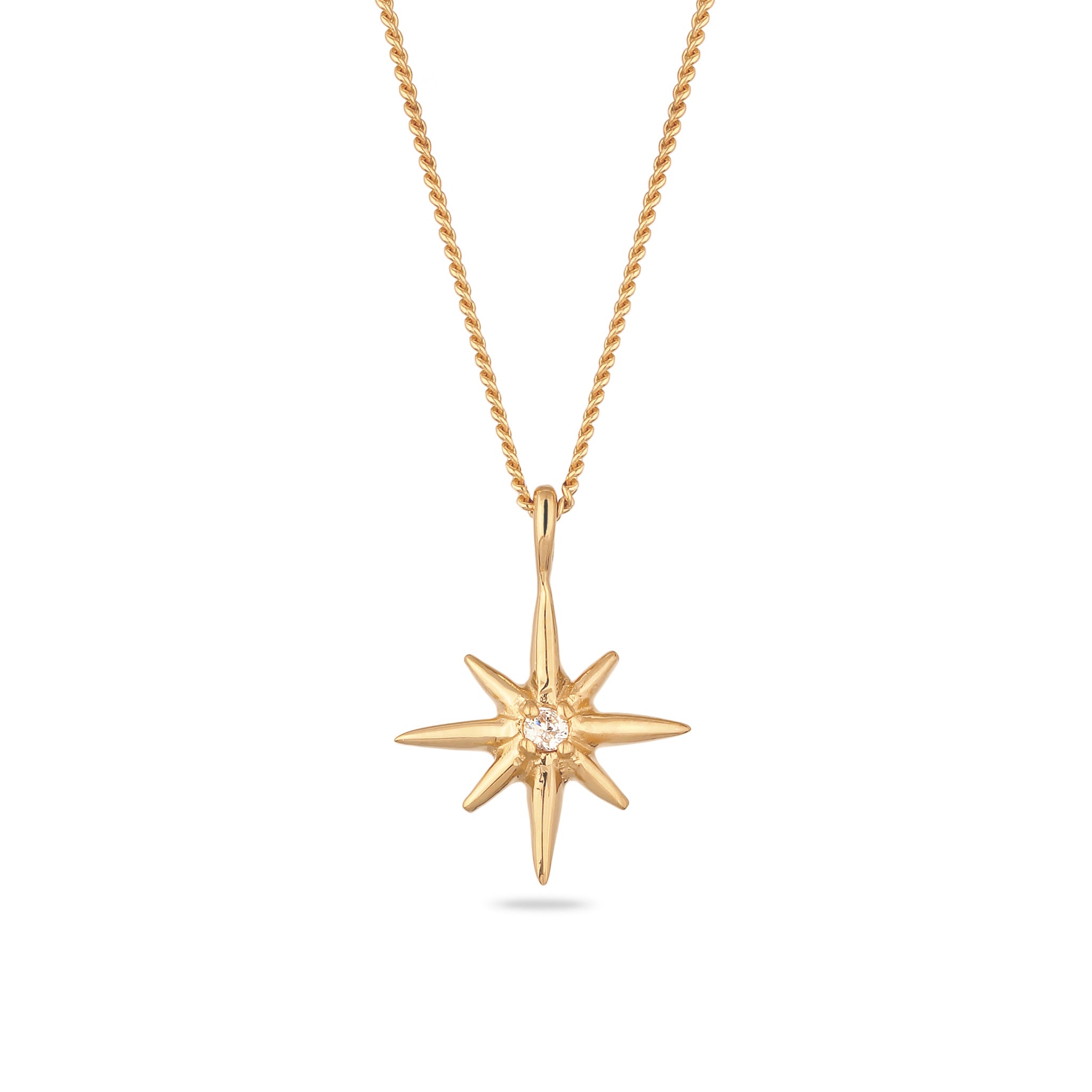 Gold - Elli DIAMONDS | Halskette Stern | Laborgezüchteter Diamant (Weiß, 0.035 ct) | 925 Sterling Silber vergoldet