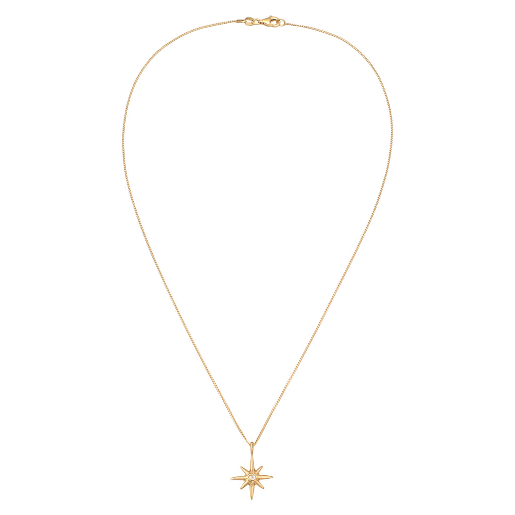 Gold - Elli DIAMONDS | Halskette Stern | Laborgezüchteter Diamant (Weiß, 0.035 ct) | 925 Sterling Silber vergoldet