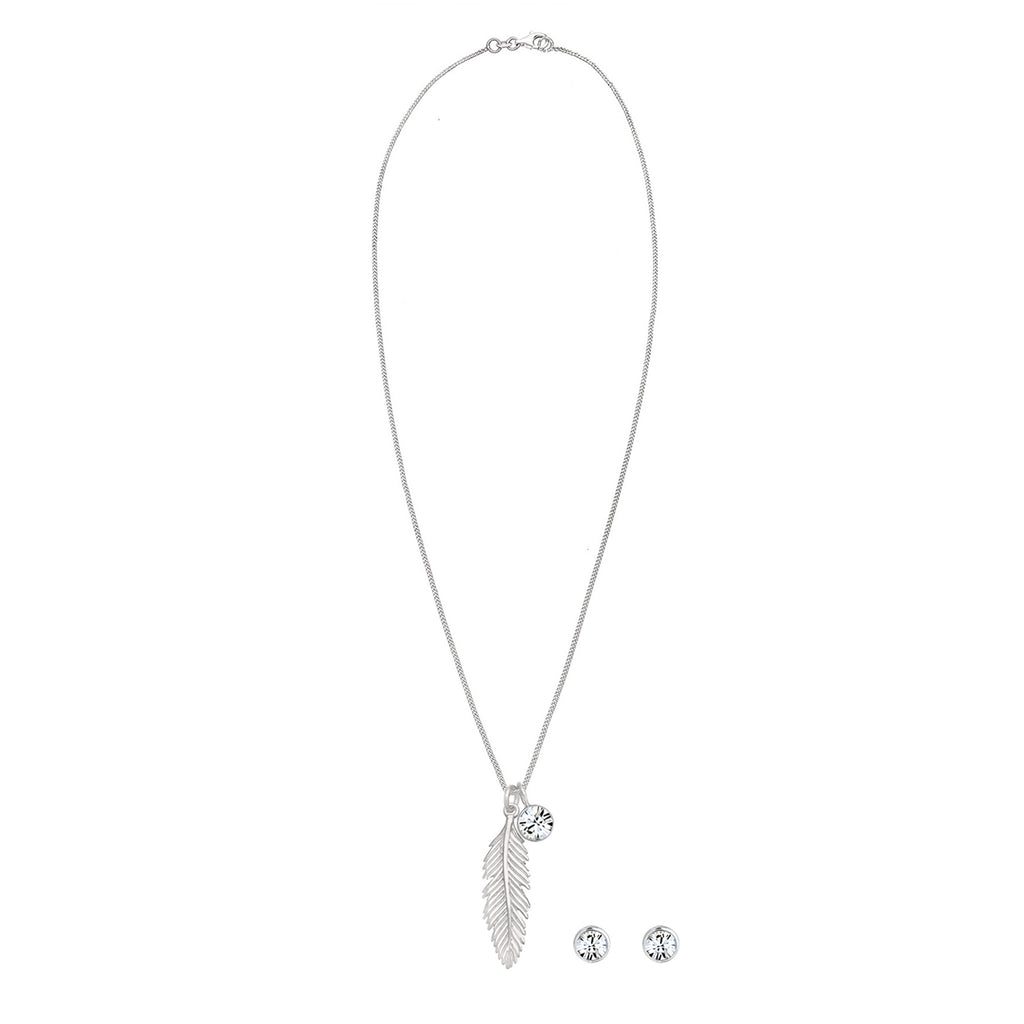 Silber - Elli | Schmuckset Feder | Mit Kristallen von Swarovski® (Weiß) | 925 Sterling Silber