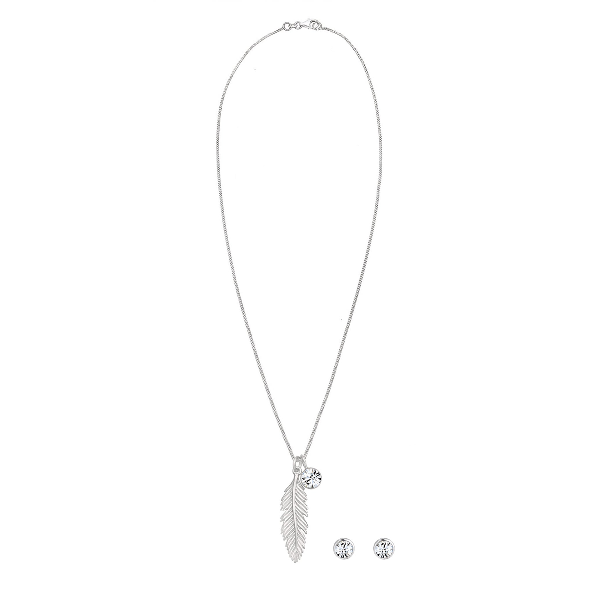 Silber - Elli | Schmuckset Feder | Mit Kristallen von Swarovski® (Weiß) | 925 Sterling Silber
