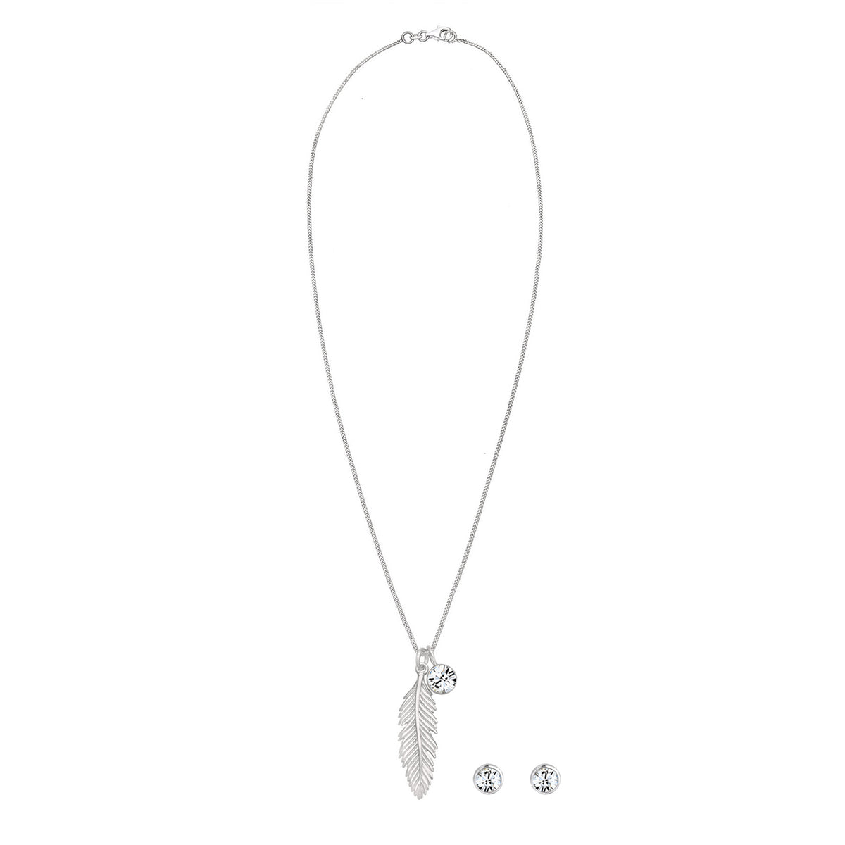 Silber - Elli | Schmuckset Feder | Mit Kristallen von Swarovski® (Weiß) | 925 Sterling Silber