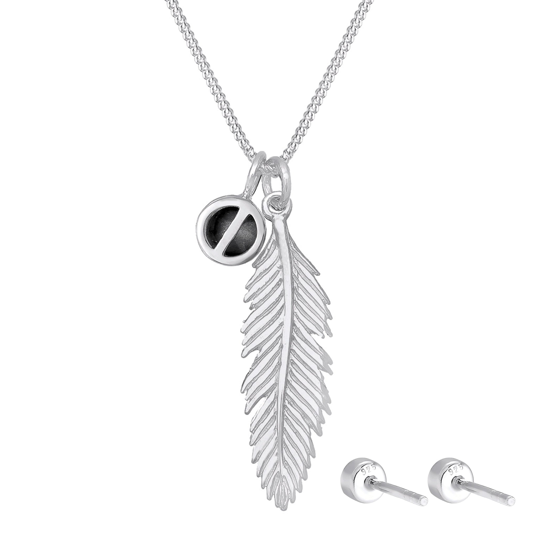 Silber - Elli | Schmuckset Feder | Mit Kristallen von Swarovski® (Weiß) | 925 Sterling Silber