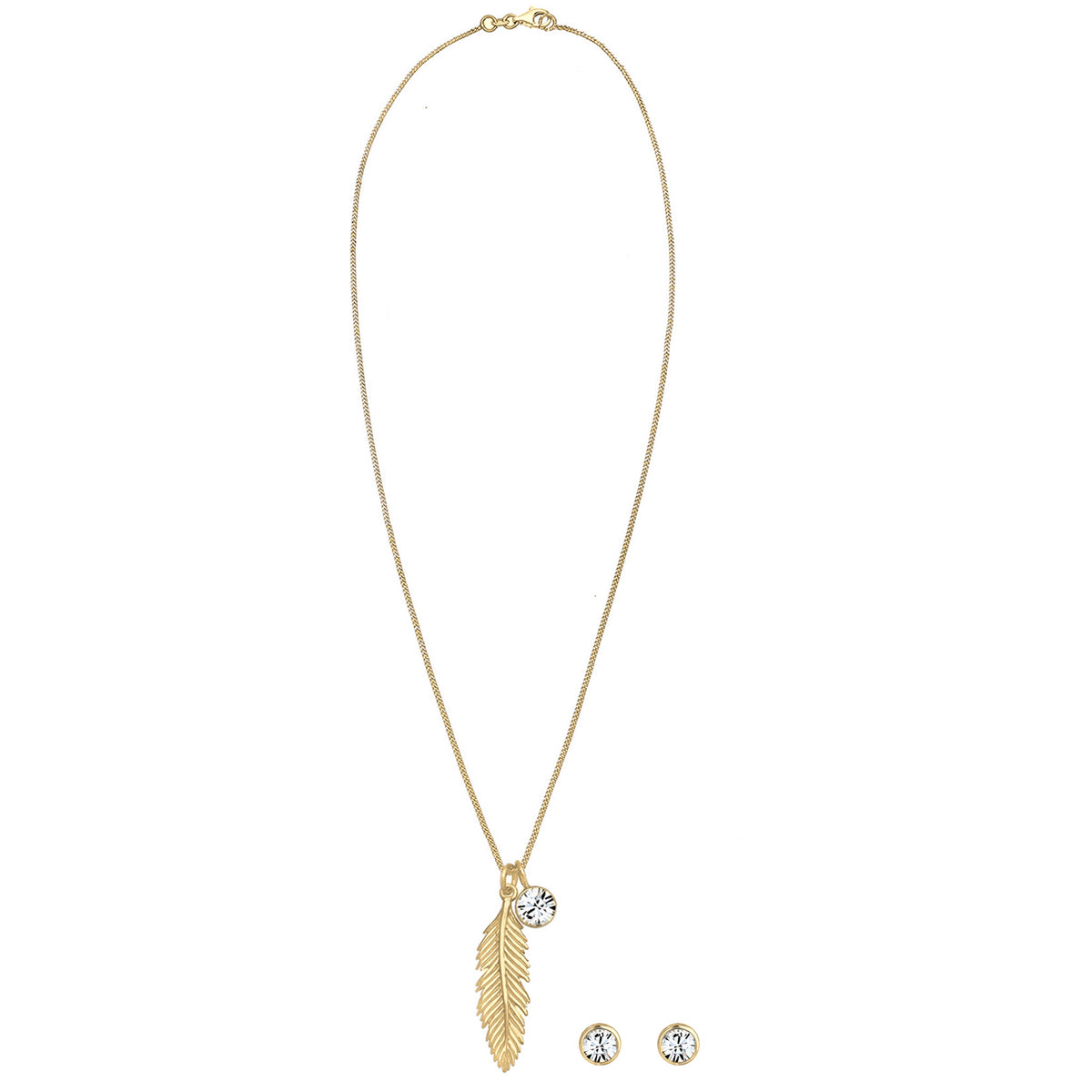Gold - Elli | Schmuckset Feder | Mit Kristallen von Swarovski® (Weiß) | 925 Sterling Silber vergoldet