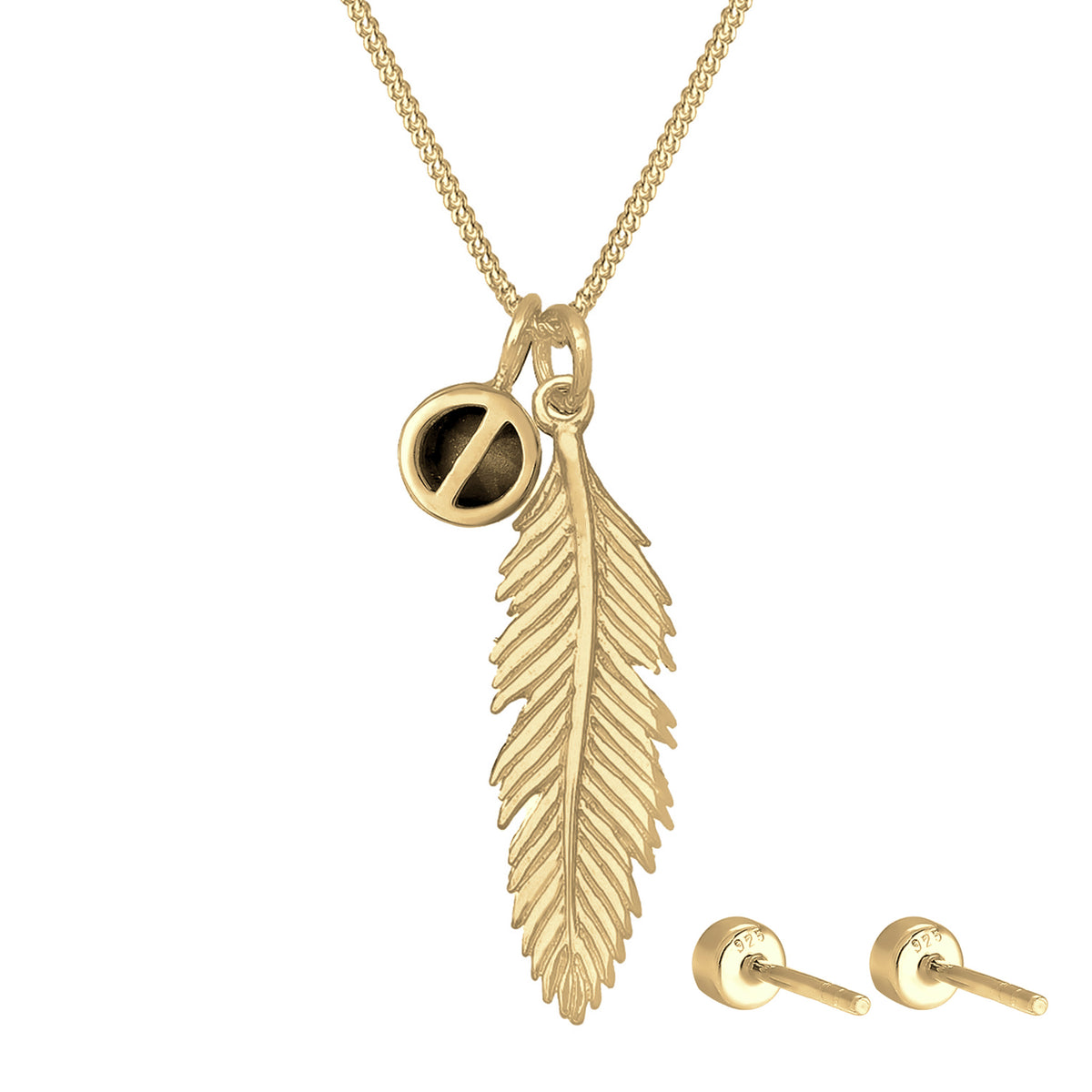 Gold - Elli | Schmuckset Feder | Mit Kristallen von Swarovski® (Weiß) | 925 Sterling Silber vergoldet