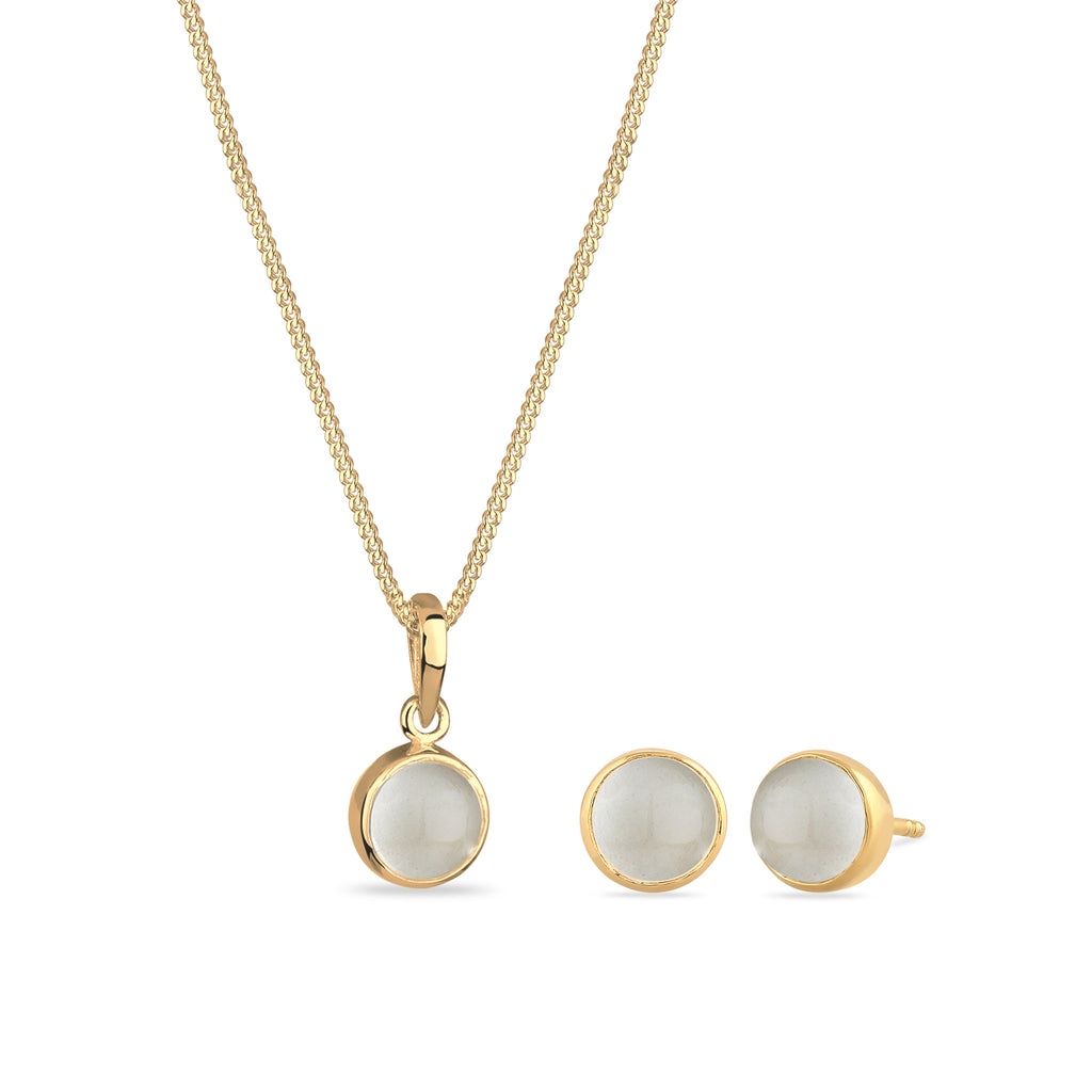 Gold - Elli | Schmuckset | Mondstein (Weiß) | 925 Sterling Silber vergoldet
