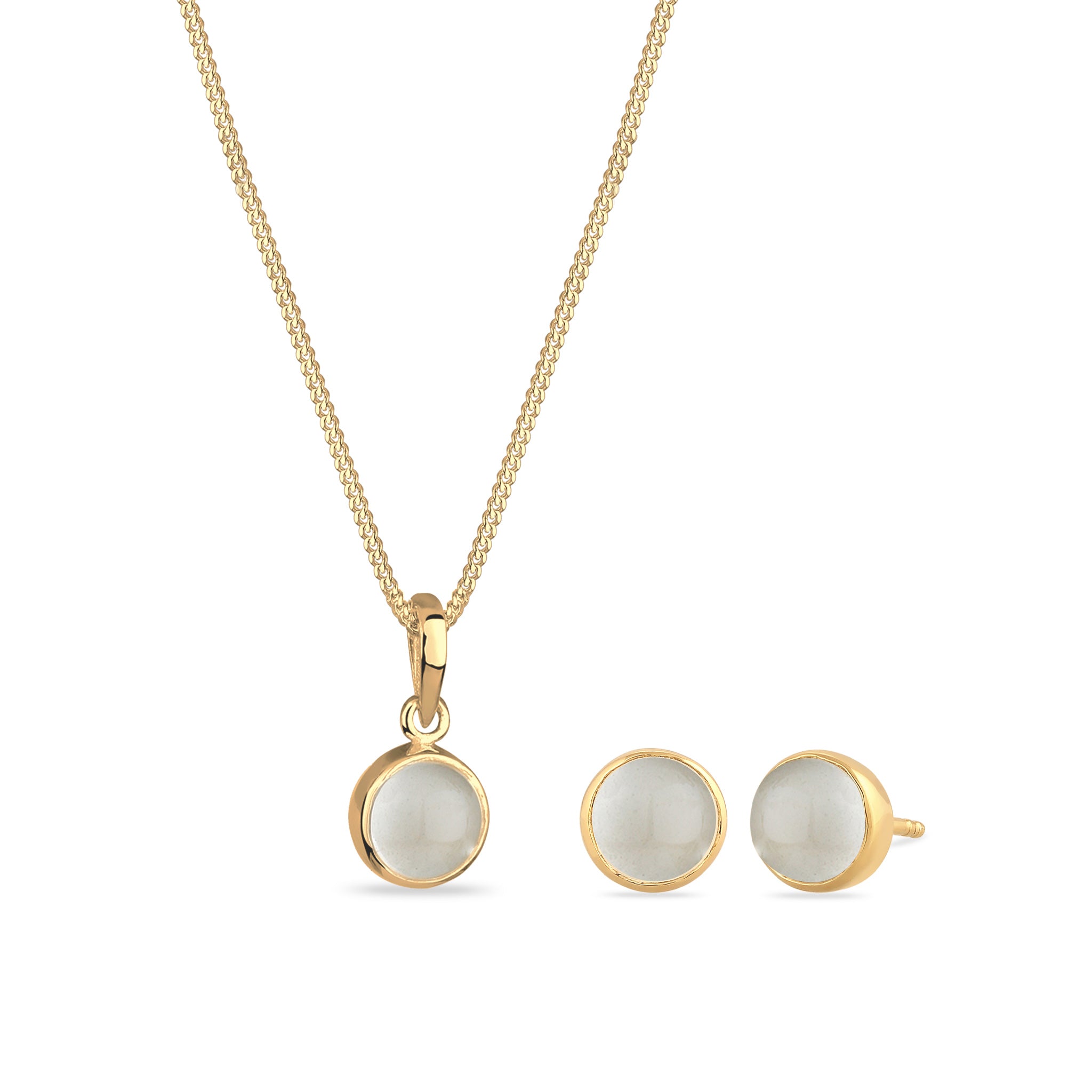 Silber - Elli | Schmuckset | Mondstein (Weiß) | 925 Sterling Silber vergoldet