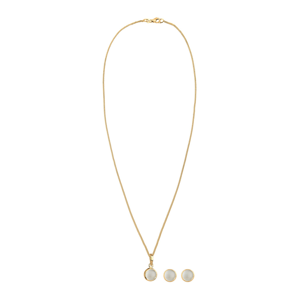 Gold - Elli | Schmuckset | Mondstein (Weiß) | 925 Sterling Silber vergoldet