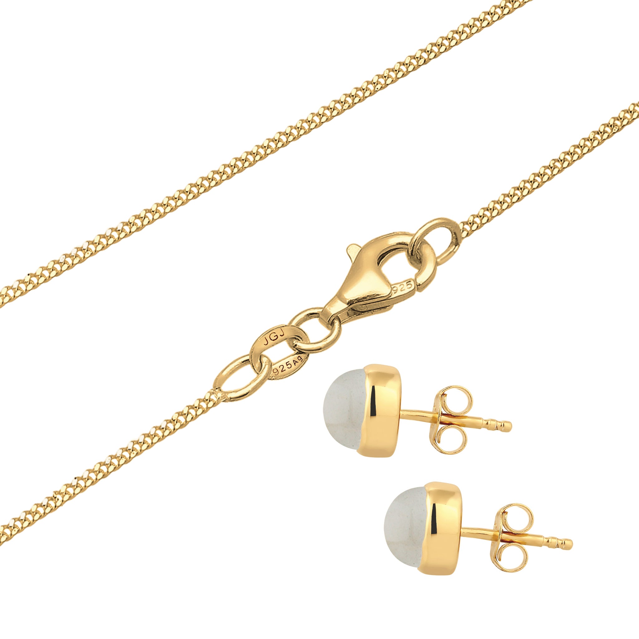 Silber - Elli | Schmuckset | Mondstein (Weiß) | 925 Sterling Silber vergoldet