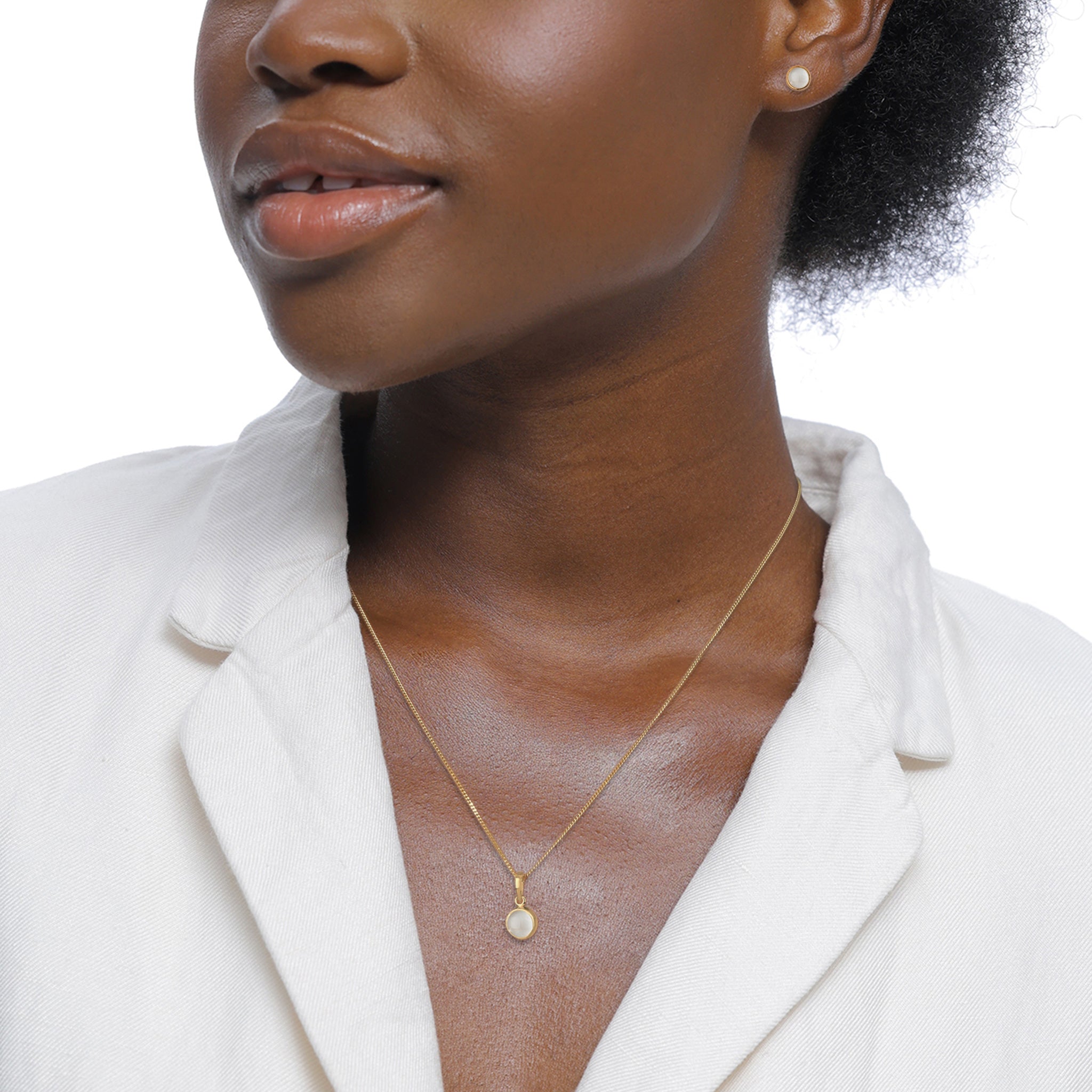 Silber - Elli | Schmuckset | Mondstein (Weiß) | 925 Sterling Silber vergoldet