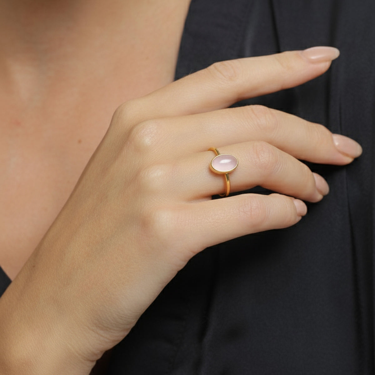 Gold - Elli PREMIUM | Solitär-Ring | Quarz (Rosé) | 375 Gelbgold