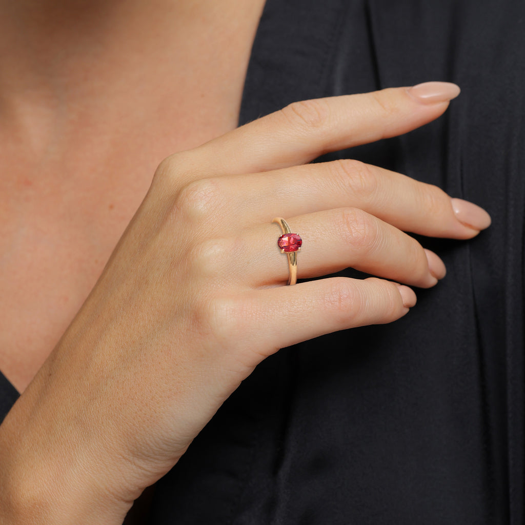 Gold - Elli PREMIUM | Solitär-Ring | Granat (Dunkelrot) | 585 Gelbgold