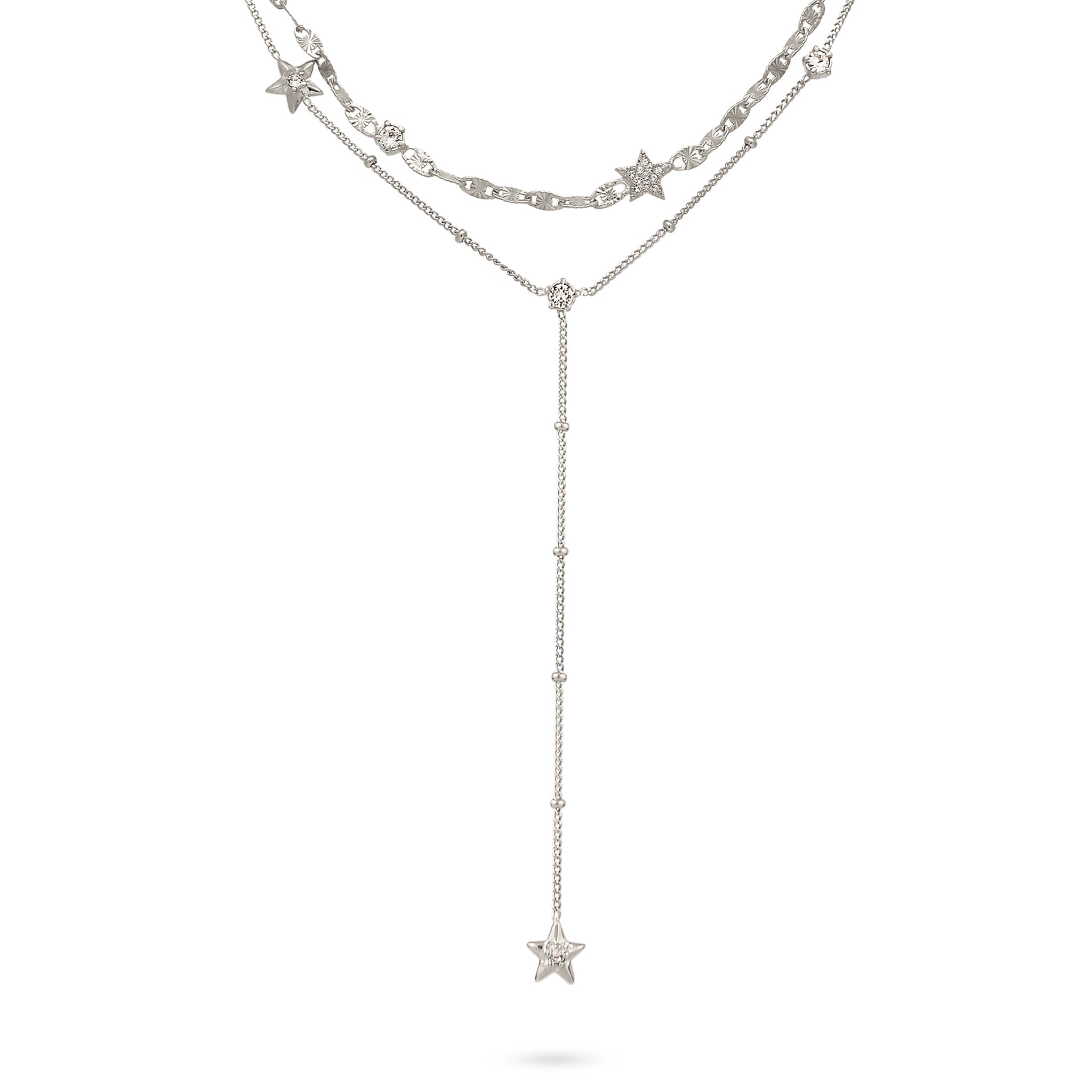 Silber - Elli | Layer-Kette Stern | mit Kristallen von Swarovski® (Weiß) | 925 Sterling Silber