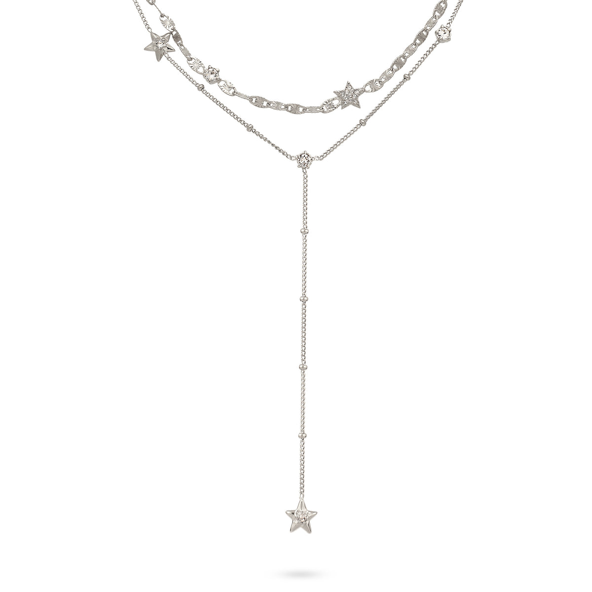Silber - Elli | Layer-Kette Stern | mit Kristallen von Swarovski® (Weiß) | 925 Sterling Silber