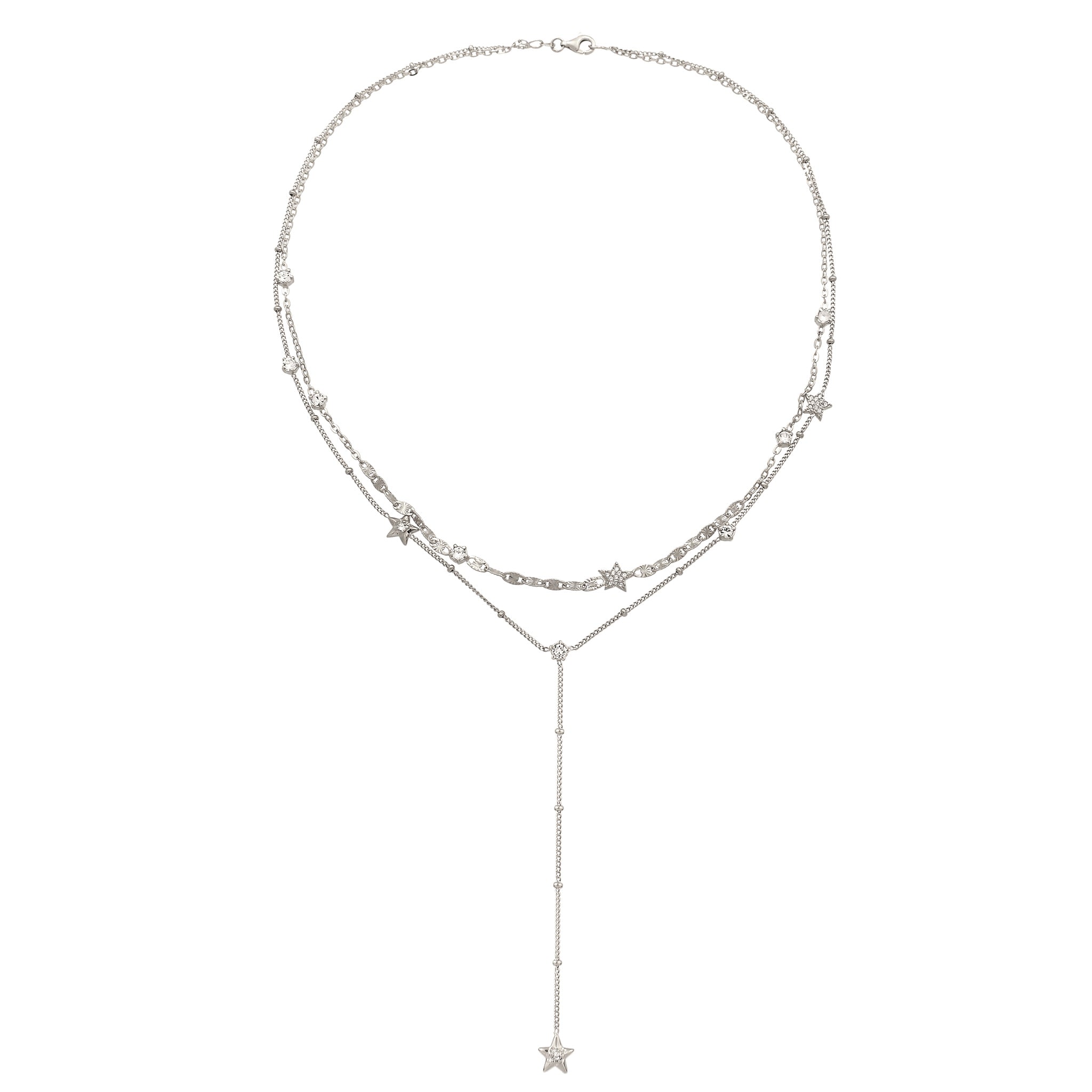 Silber - Elli | Layer-Kette Stern | mit Kristallen von Swarovski® (Weiß) | 925 Sterling Silber