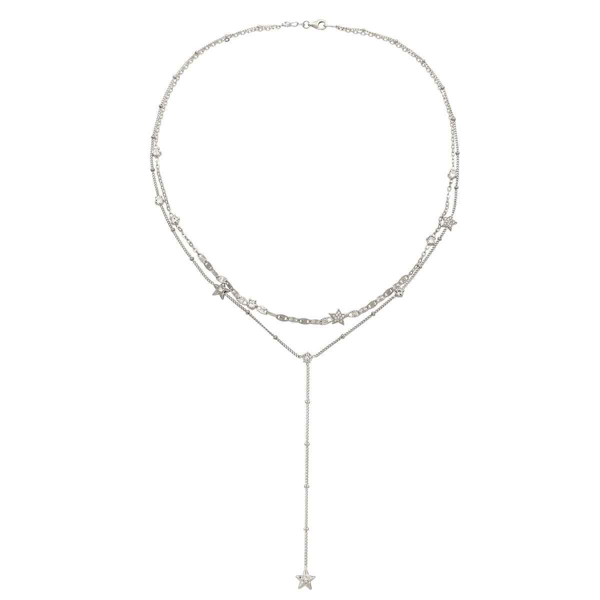 Silber - Elli | Layer-Kette Stern | mit Kristallen von Swarovski® (Weiß) | 925 Sterling Silber