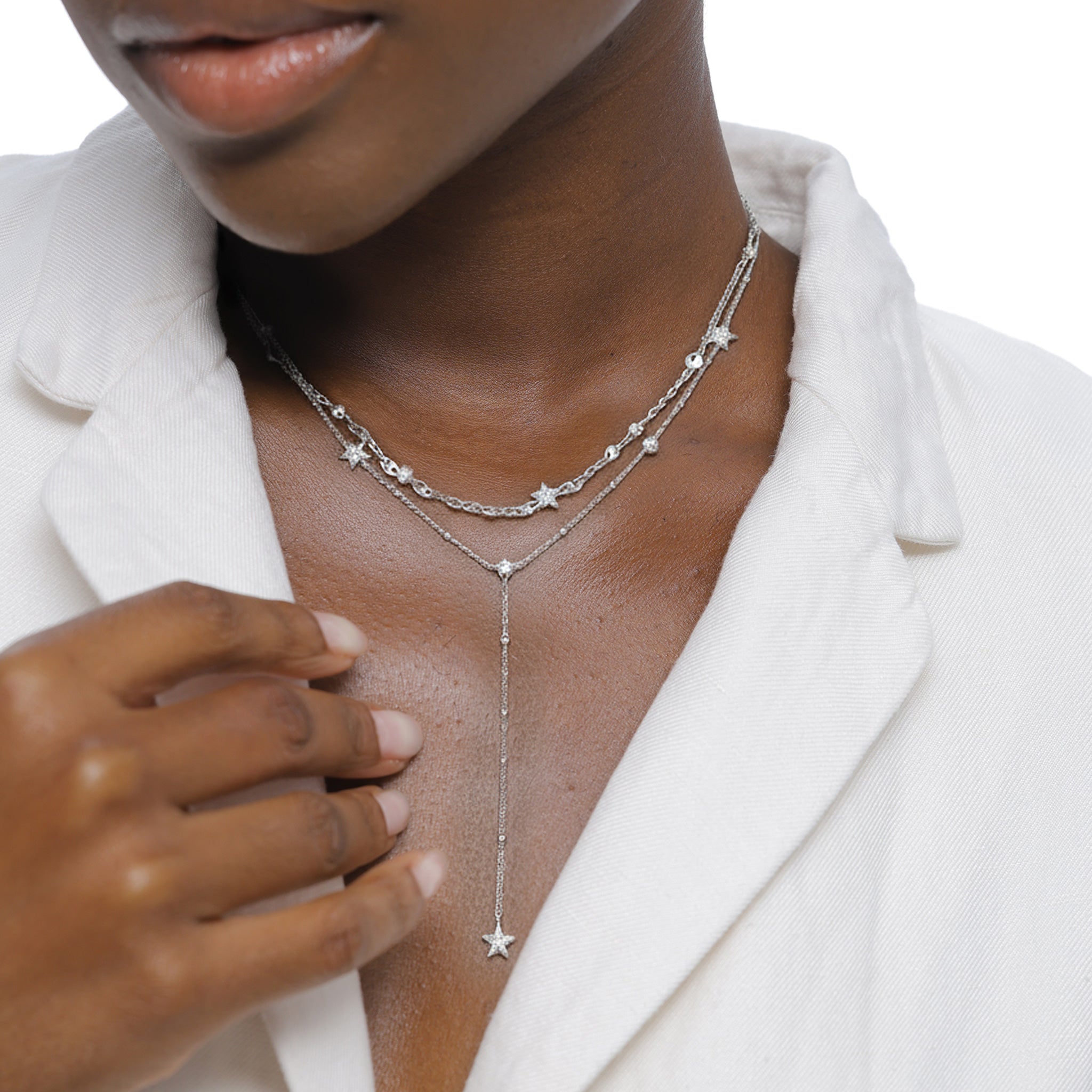 Silber - Elli | Layer-Kette Stern | mit Kristallen von Swarovski® (Weiß) | 925 Sterling Silber