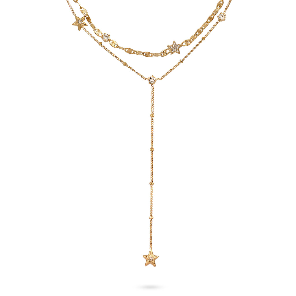 Gold - Elli | Layer-Kette Stern | mit Kristallen von Swarovski® (Weiß) | 925 Sterling Silber vergoldet