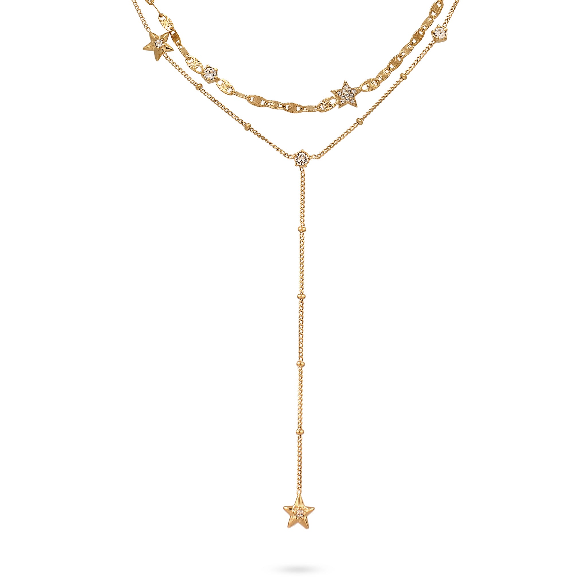 Gold - Elli | Layer-Kette Stern | mit Kristallen von Swarovski® (Weiß) | 925 Sterling Silber vergoldet