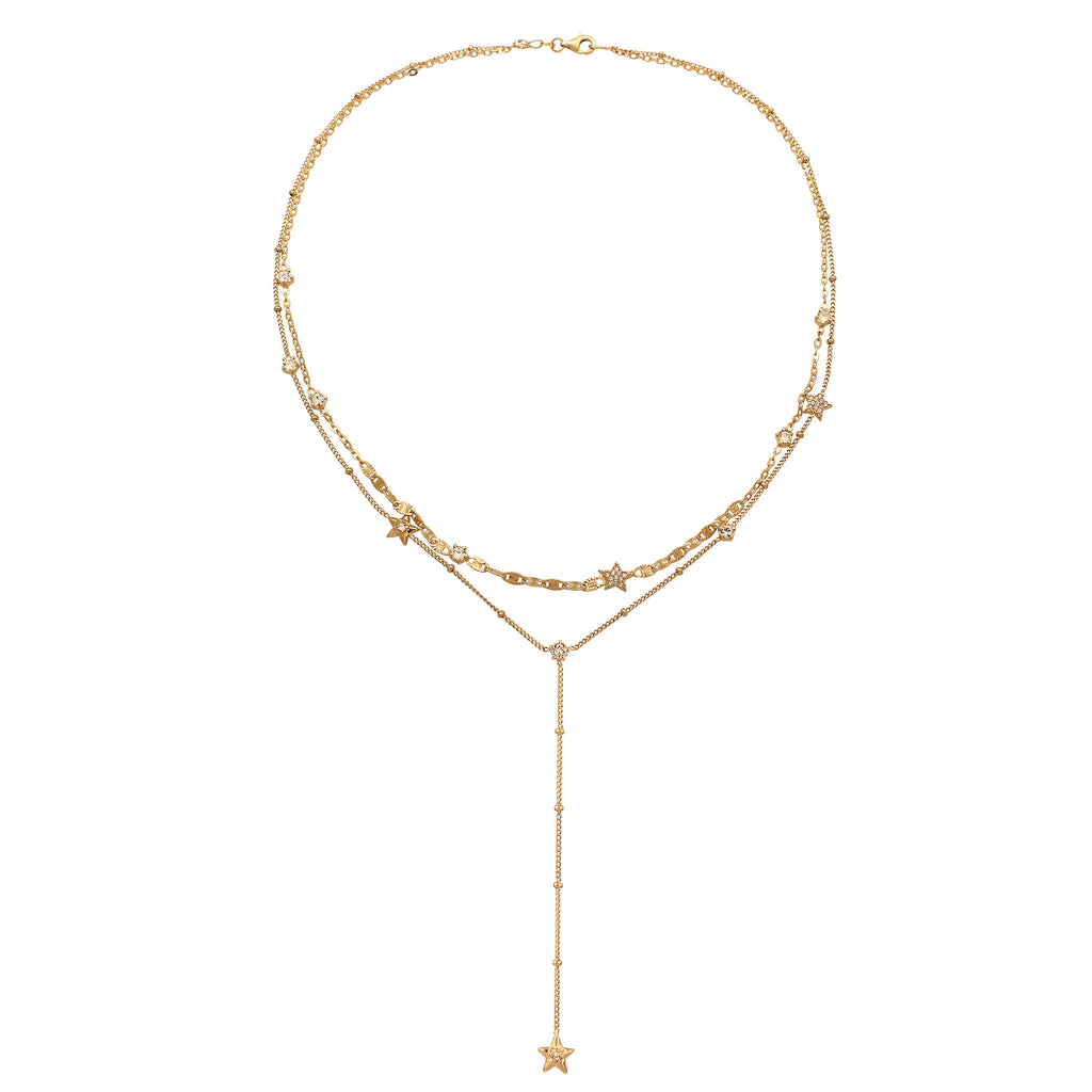 Gold - Elli | Layer-Kette Stern | mit Kristallen von Swarovski® (Weiß) | 925 Sterling Silber vergoldet