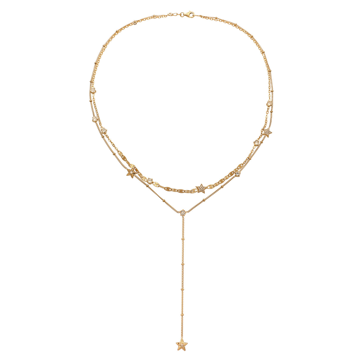 Gold - Elli | Layer-Kette Stern | mit Kristallen von Swarovski® (Weiß) | 925 Sterling Silber vergoldet