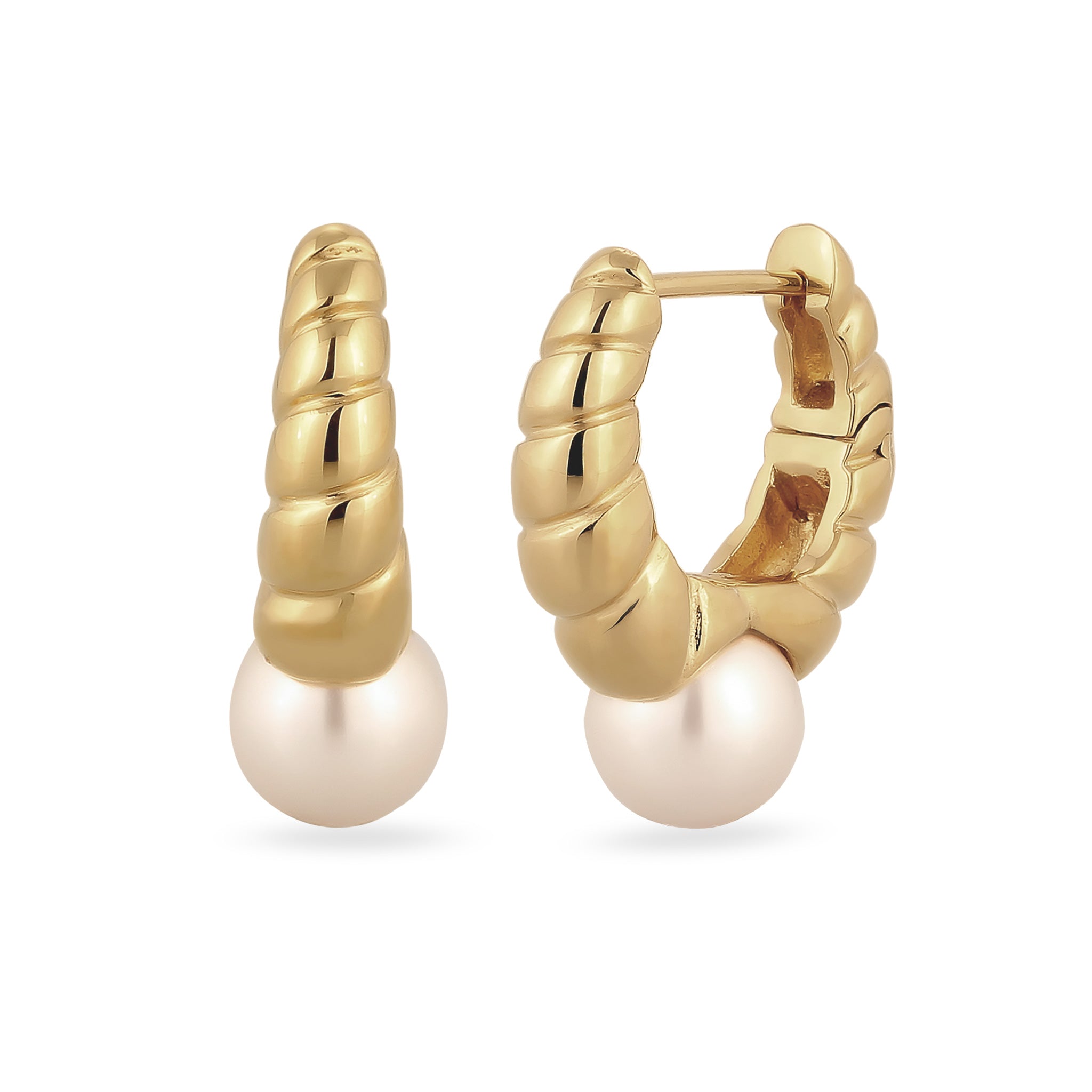 Gold - Elli | Creolen Twisted | mit Perlen von Swarovski® (Weiß) | 925 Sterling Silber vergoldet