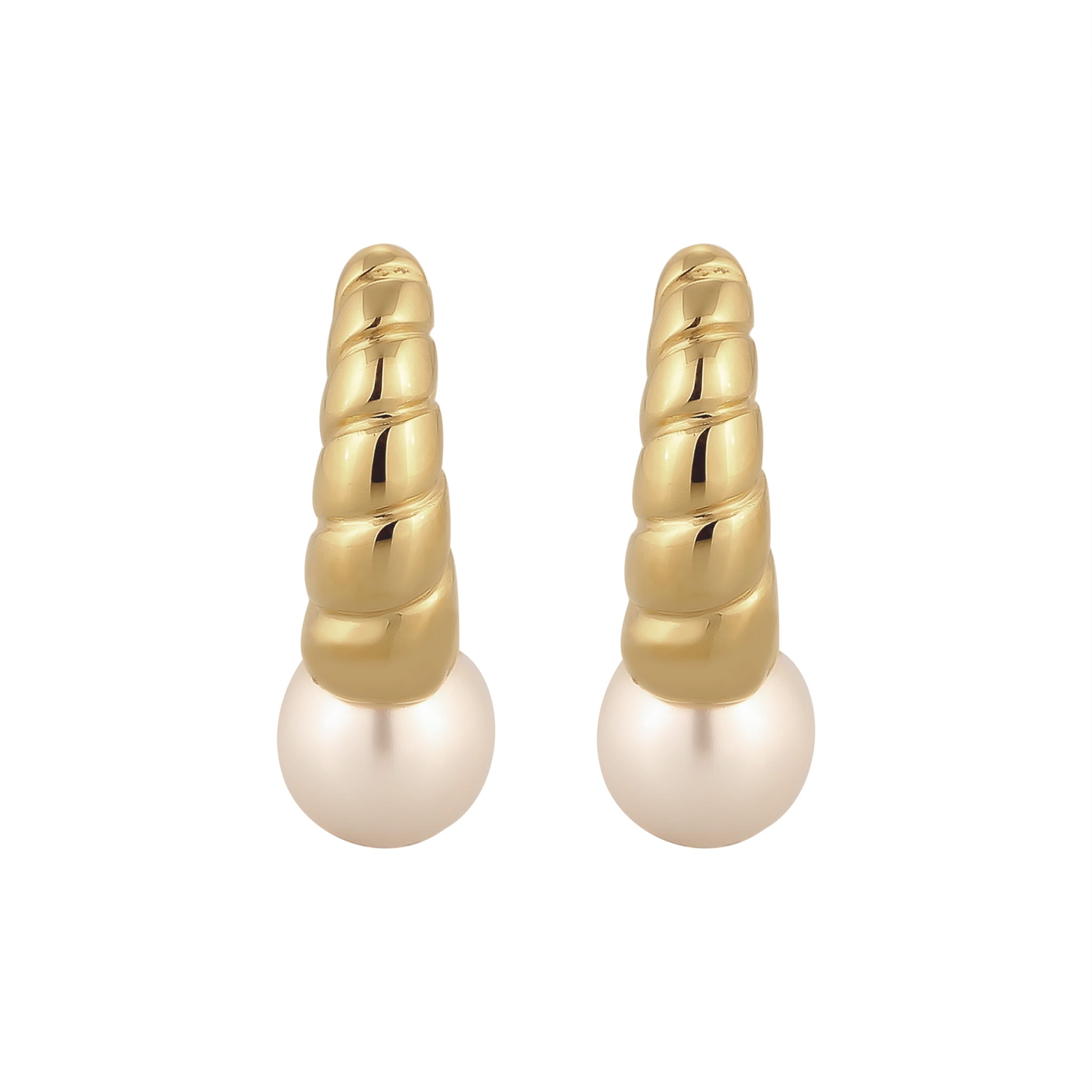 Gold - Elli | Creolen Twisted | mit Perlen von Swarovski® (Weiß) | 925 Sterling Silber vergoldet