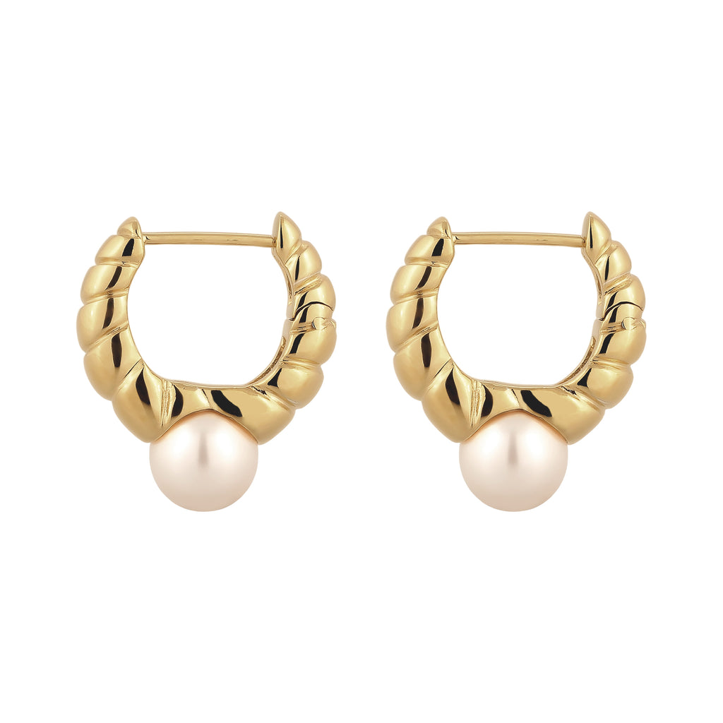 Gold - Elli | Creolen Twisted | mit Perlen von Swarovski® (Weiß) | 925 Sterling Silber vergoldet
