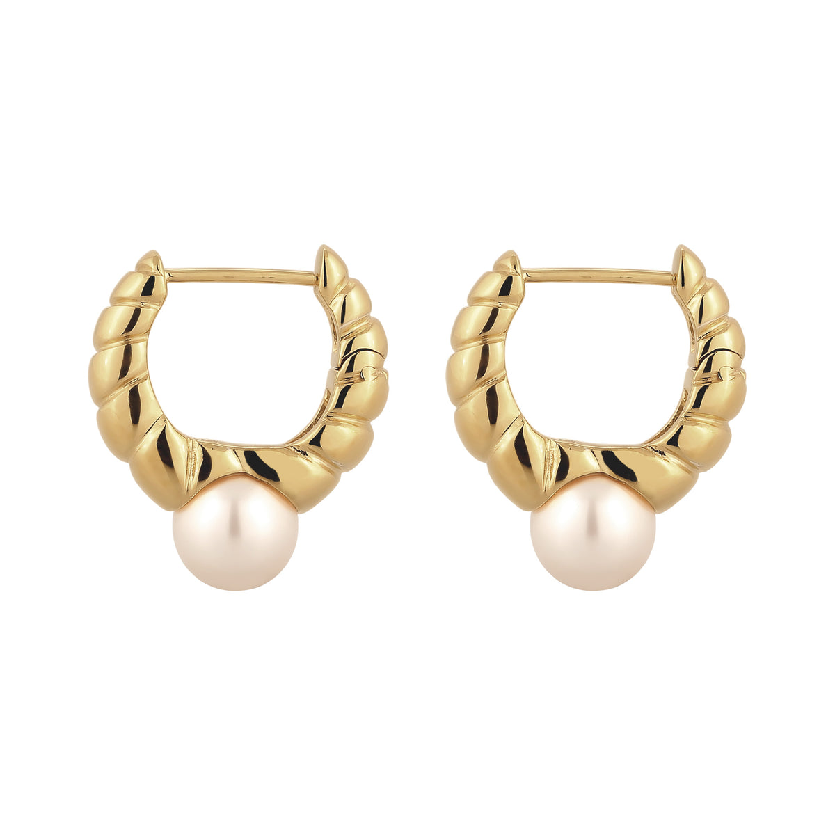 Gold - Elli | Creolen Twisted | mit Perlen von Swarovski® (Weiß) | 925 Sterling Silber vergoldet