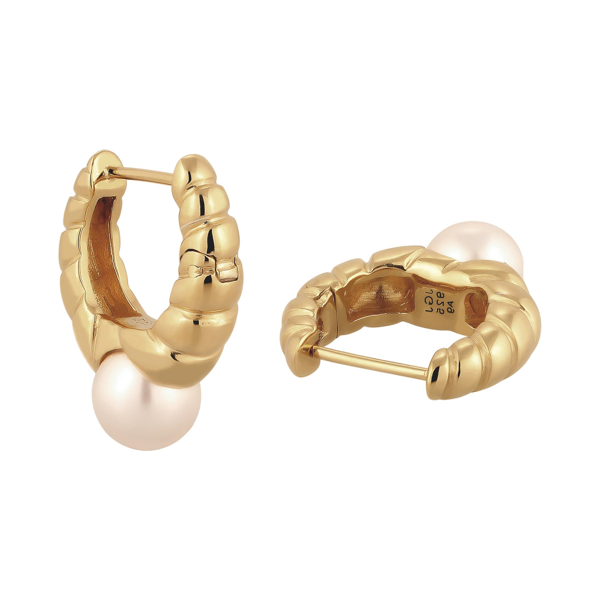 Gold - Elli | Creolen Twisted | mit Perlen von Swarovski® (Weiß) | 925 Sterling Silber vergoldet