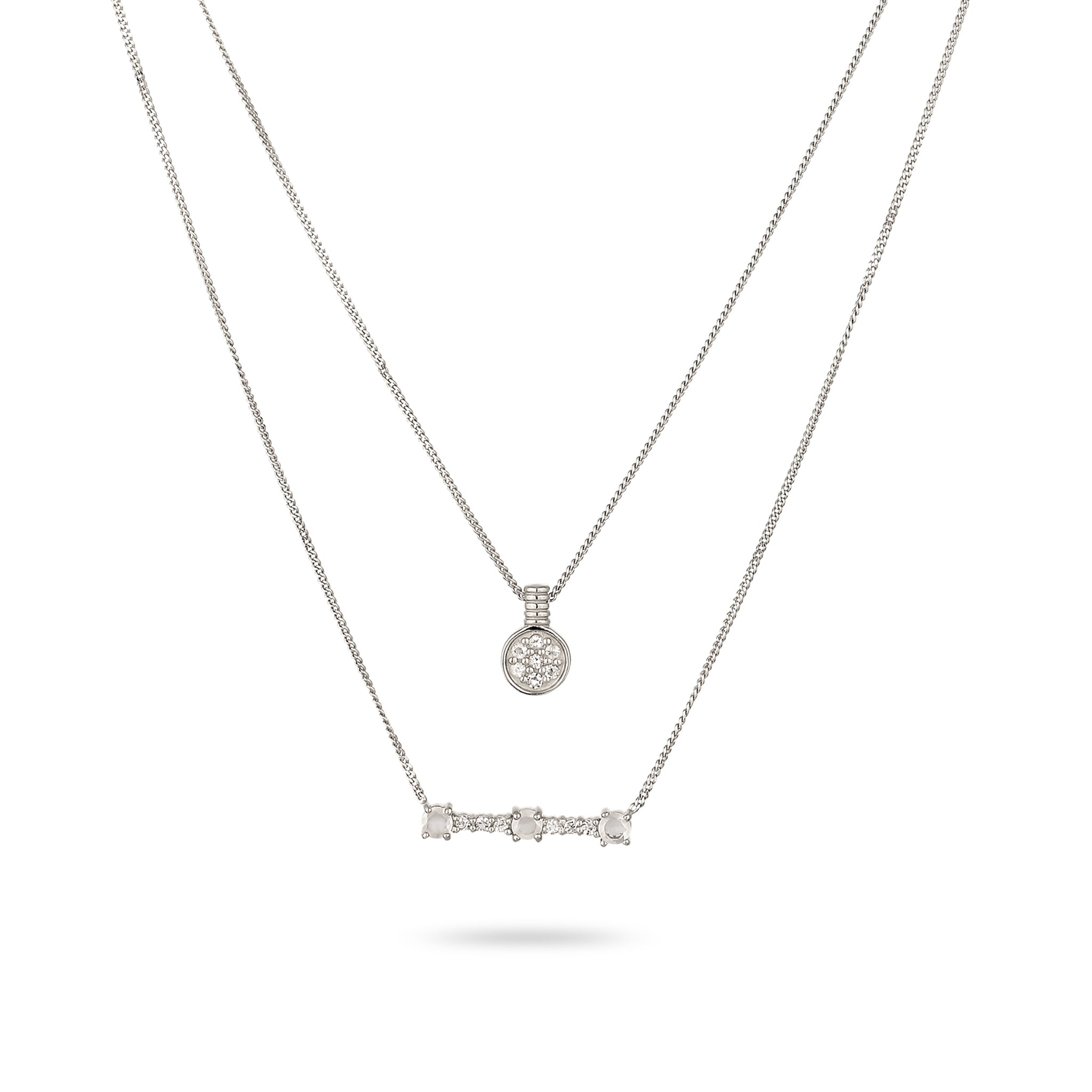 Silber - Elli PREMIUM | Layer-Halskette | Mondstein (Regenbogen) | 925 Sterling Silber