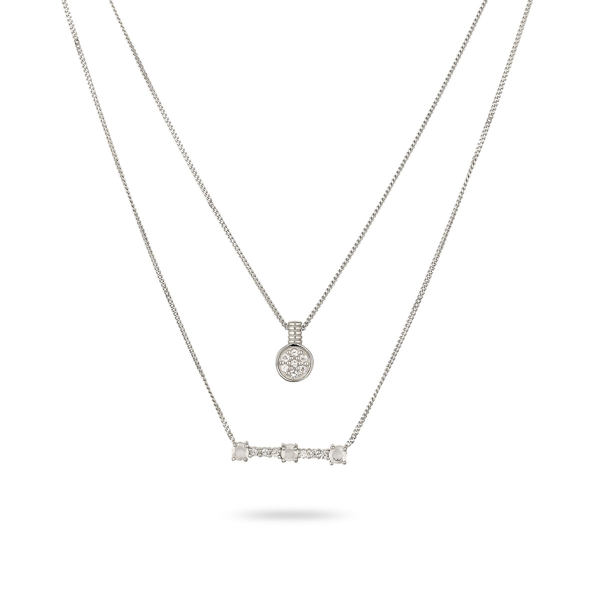 Silber - Elli PREMIUM | Layer-Halskette | Mondstein (Regenbogen) | 925 Sterling Silber