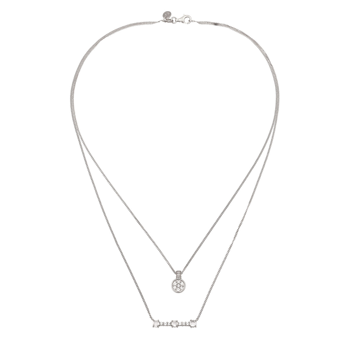 Silber - Elli PREMIUM | Layer-Halskette | Mondstein (Regenbogen) | 925 Sterling Silber