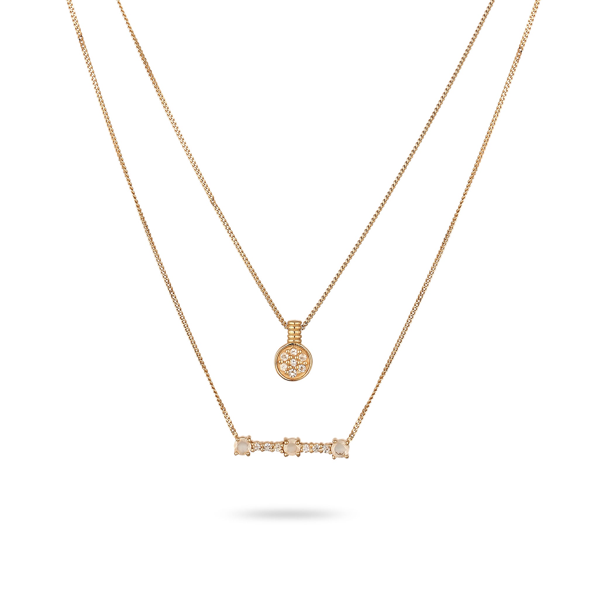 Gold - Elli PREMIUM | Layer-Halskette | Mondstein (Regenbogen) | 925 Sterling Silber Vermeil