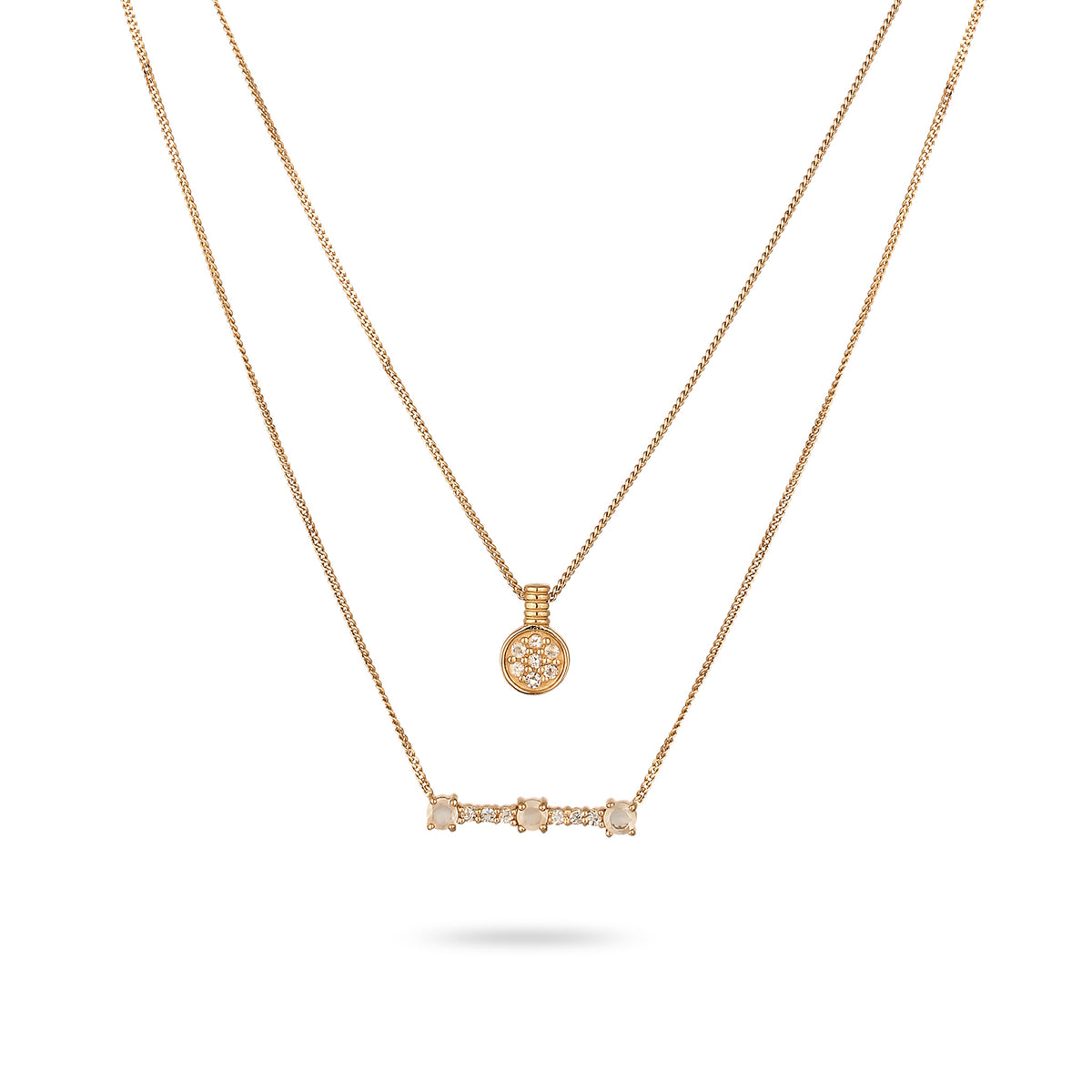 Gold - Elli PREMIUM | Layer-Halskette | Mondstein (Regenbogen) | 925 Sterling Silber Vermeil