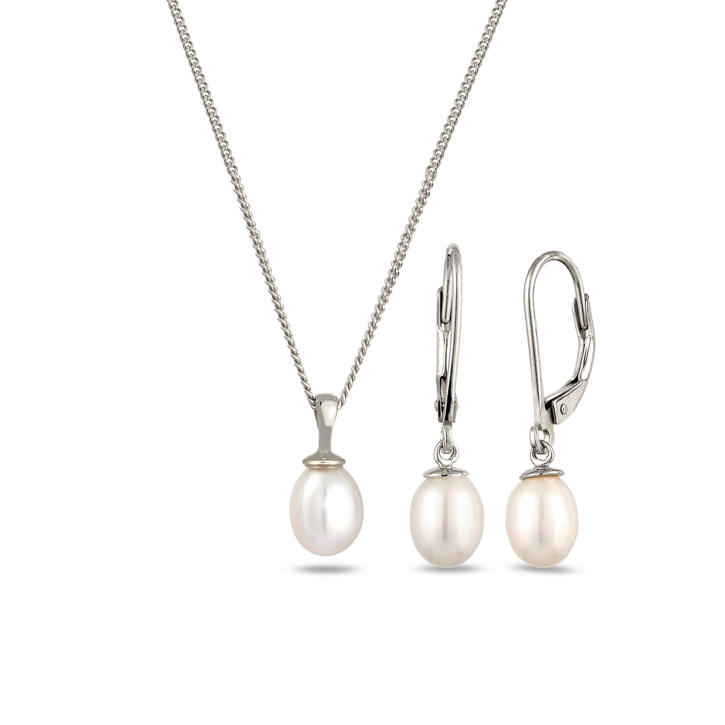 Silber - Elli | Schmuckset | Süßwasserzuchtperlen (Weiß) | 925 Sterling Silber
