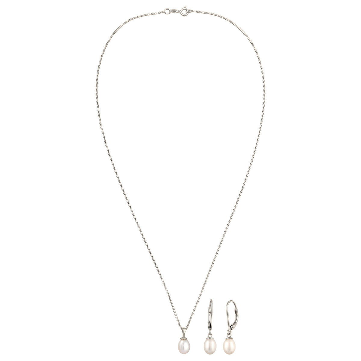 Silber - Elli | Schmuckset | Süßwasserzuchtperlen (Weiß) | 925 Sterling Silber