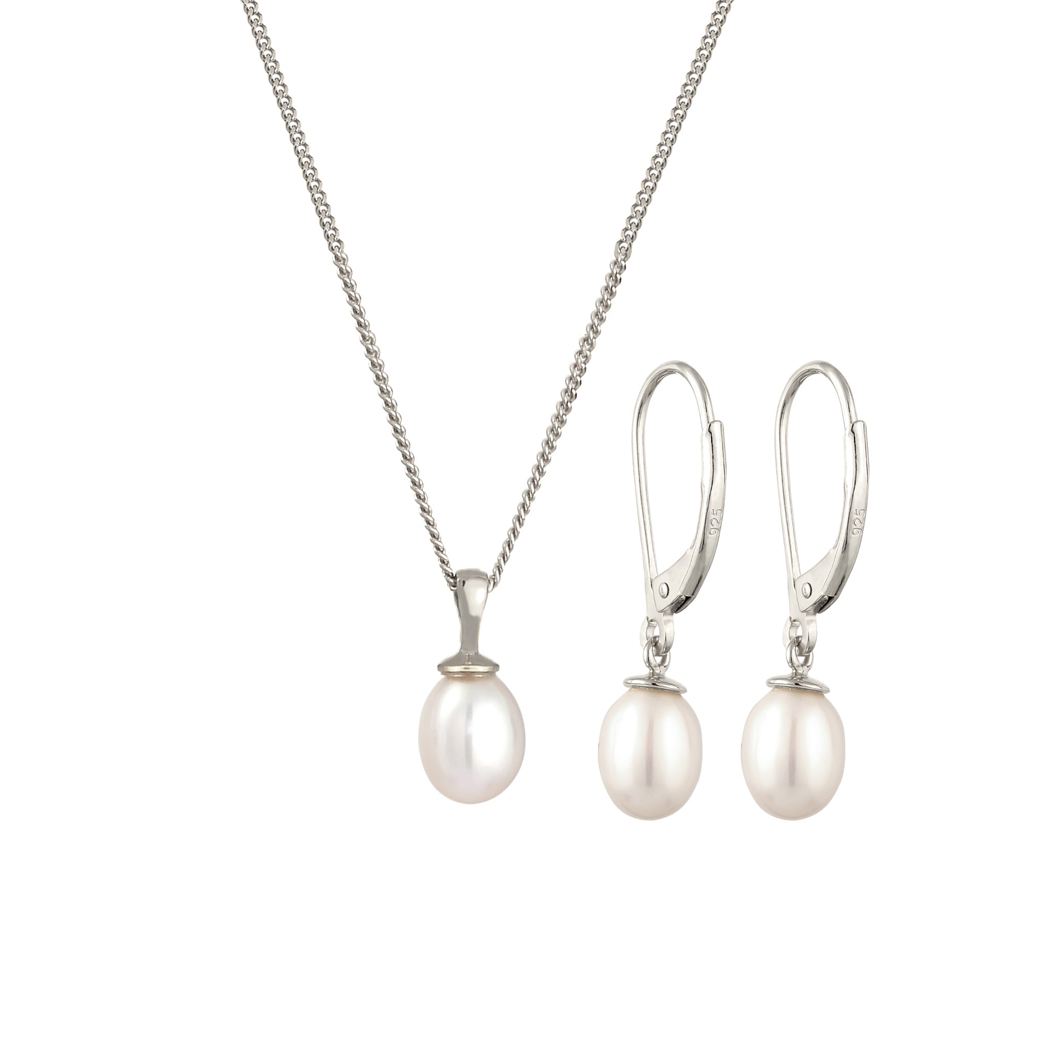 Silber - Elli | Schmuckset | Süßwasserzuchtperlen (Weiß) | 925 Sterling Silber